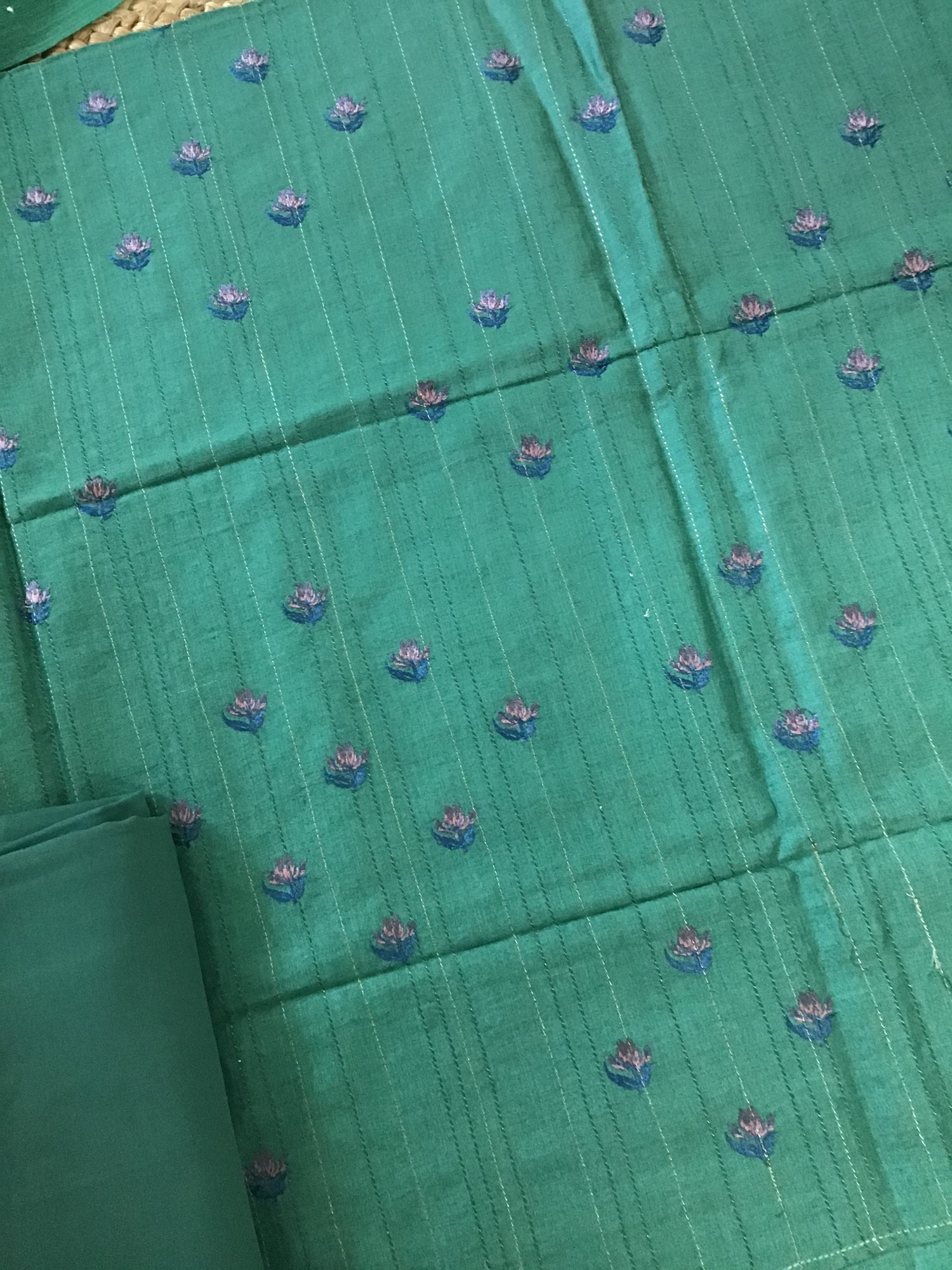 Pure Munga Silk Embroidered Suit - Green