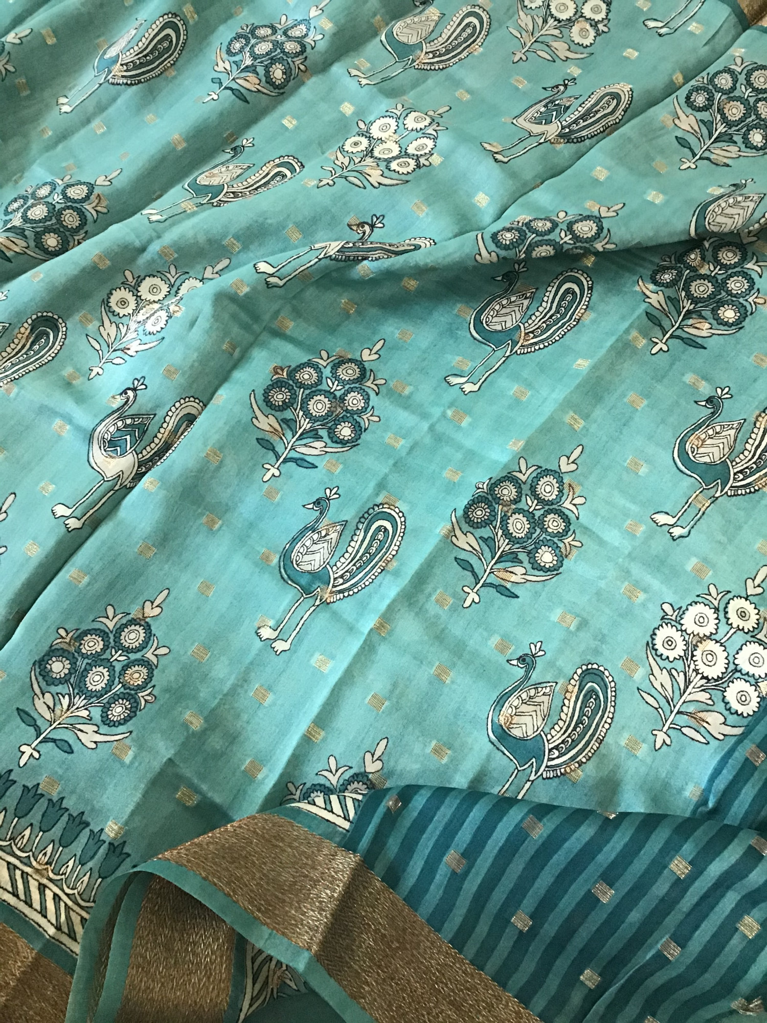 Pure Chanderi Banarasi Weaved Printed Suit - Green