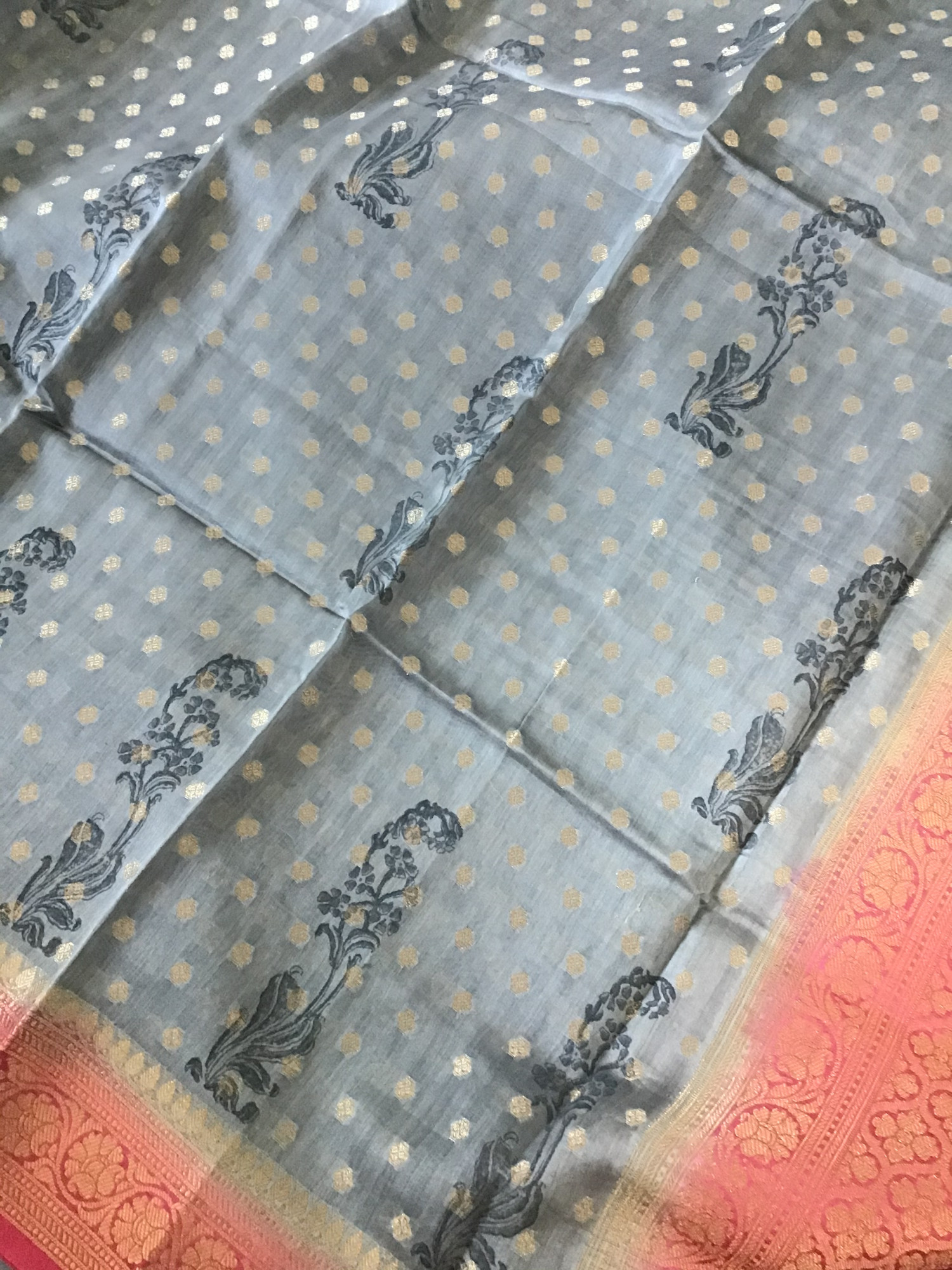 Pure Chanderi Banarasi Weaved Printed Suit - Grey