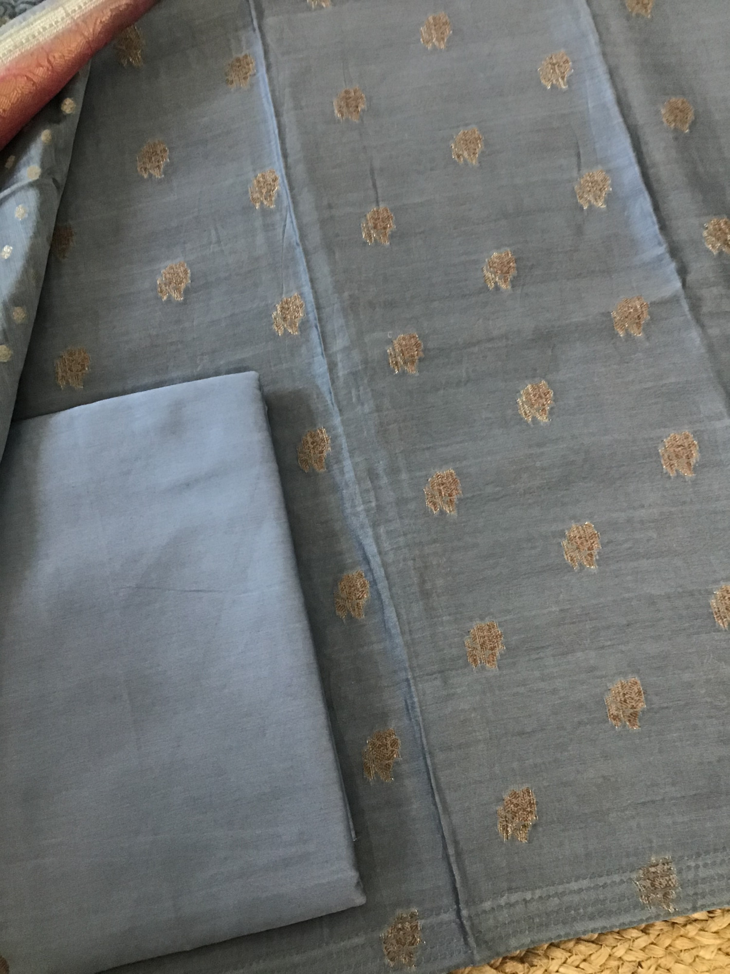Pure Chanderi Banarasi Weaved Printed Suit - Grey