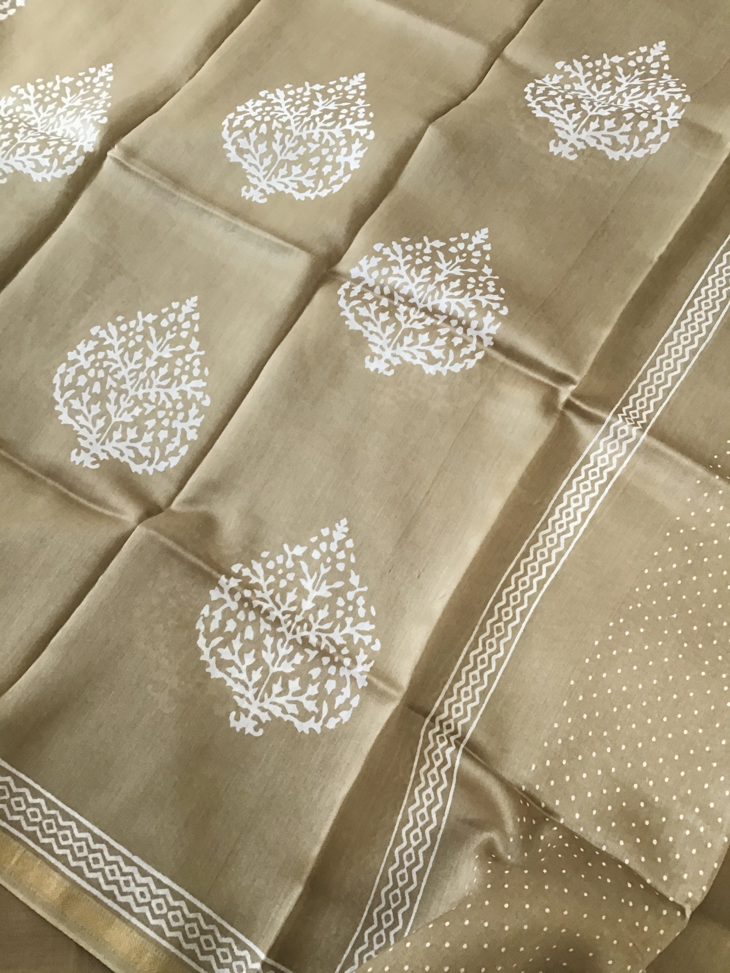 Pure Maheshwari Printed Embroidered Suit - Beige