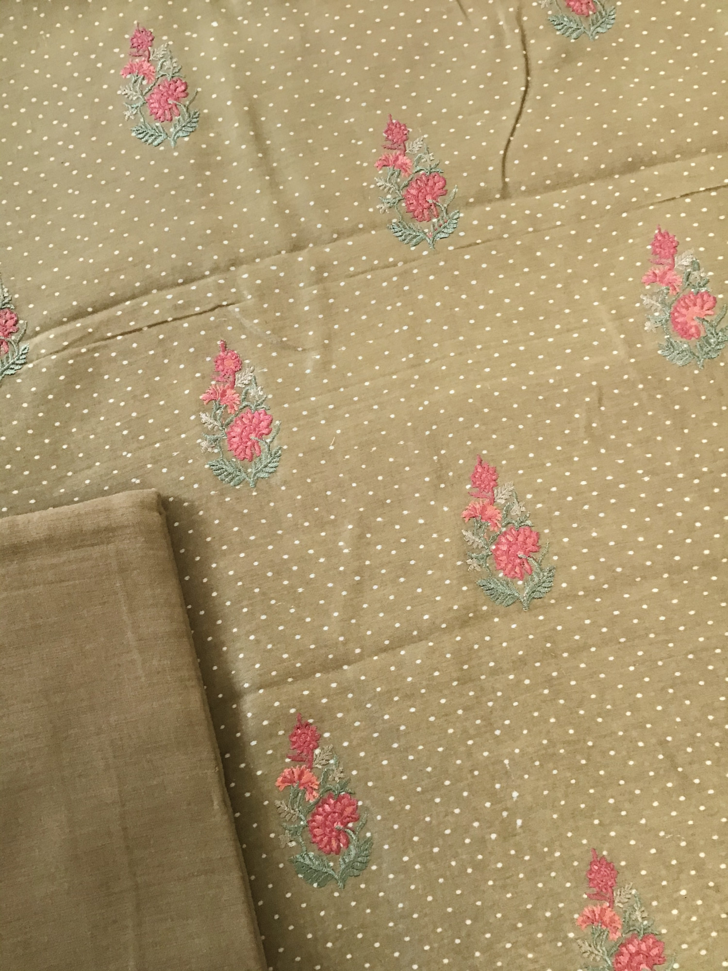 Pure Maheshwari Printed Embroidered Suit - Beige