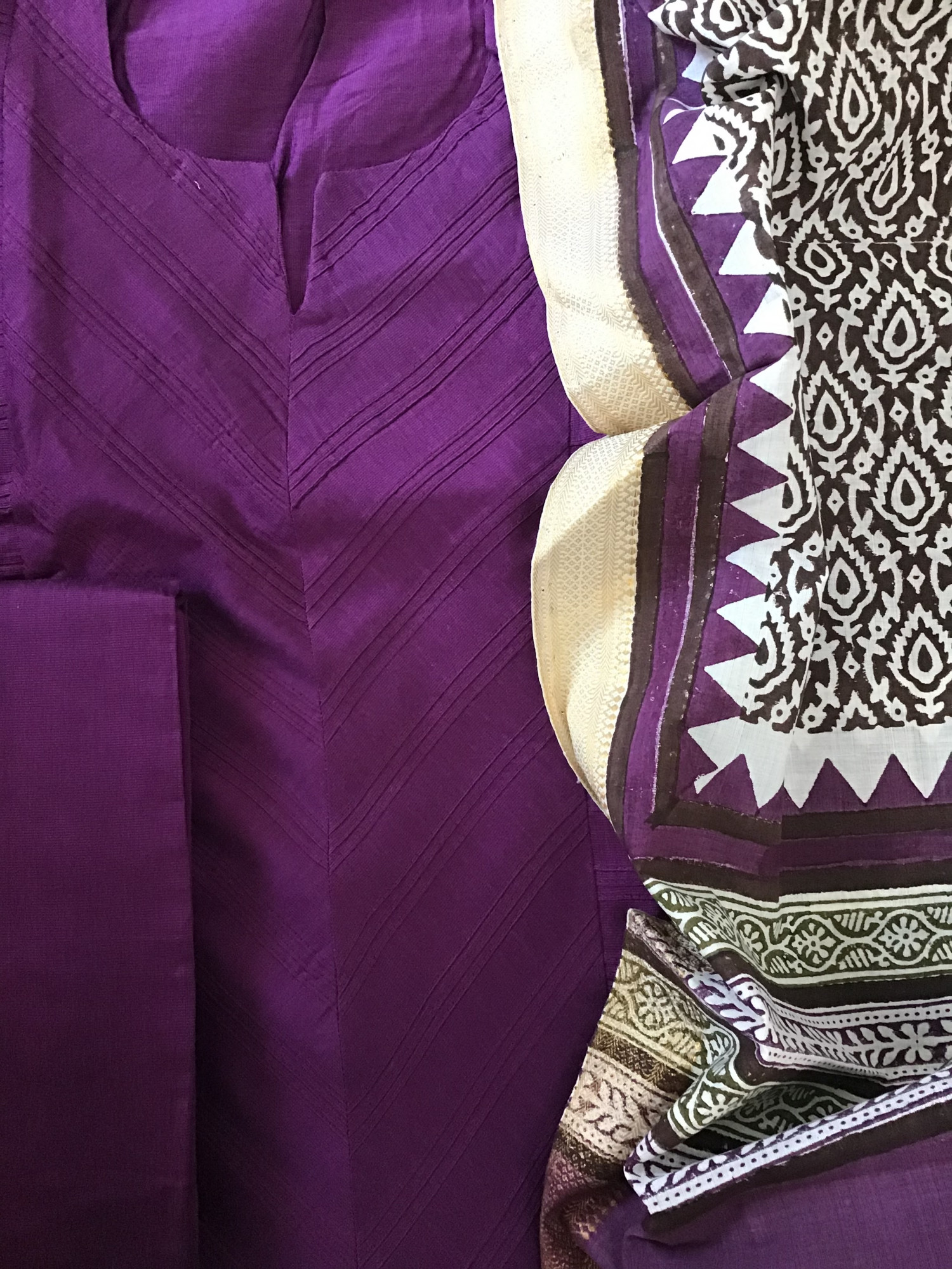 Pure Cotton Silk Embroidered Suit - Purple