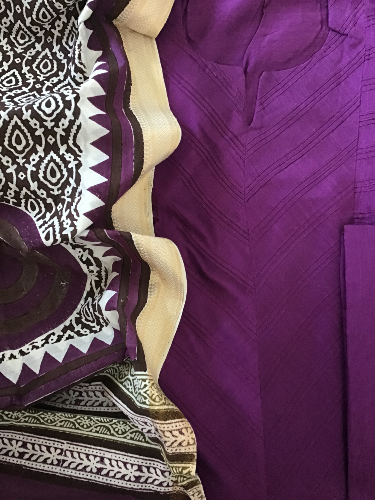 Pure Cotton Silk Embroidered Suit - Purple