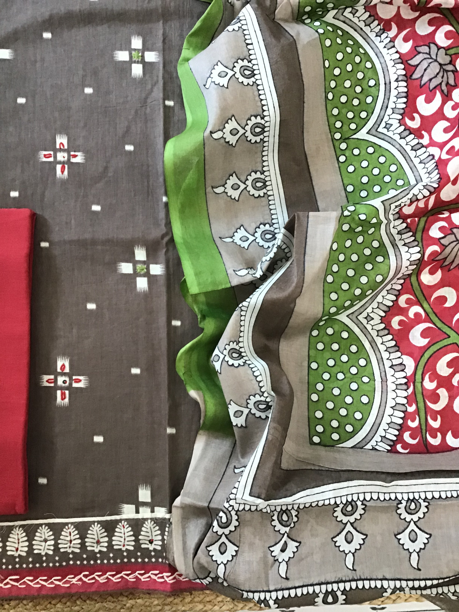 Pure Cotton Printed Embroidered Suit - Brown