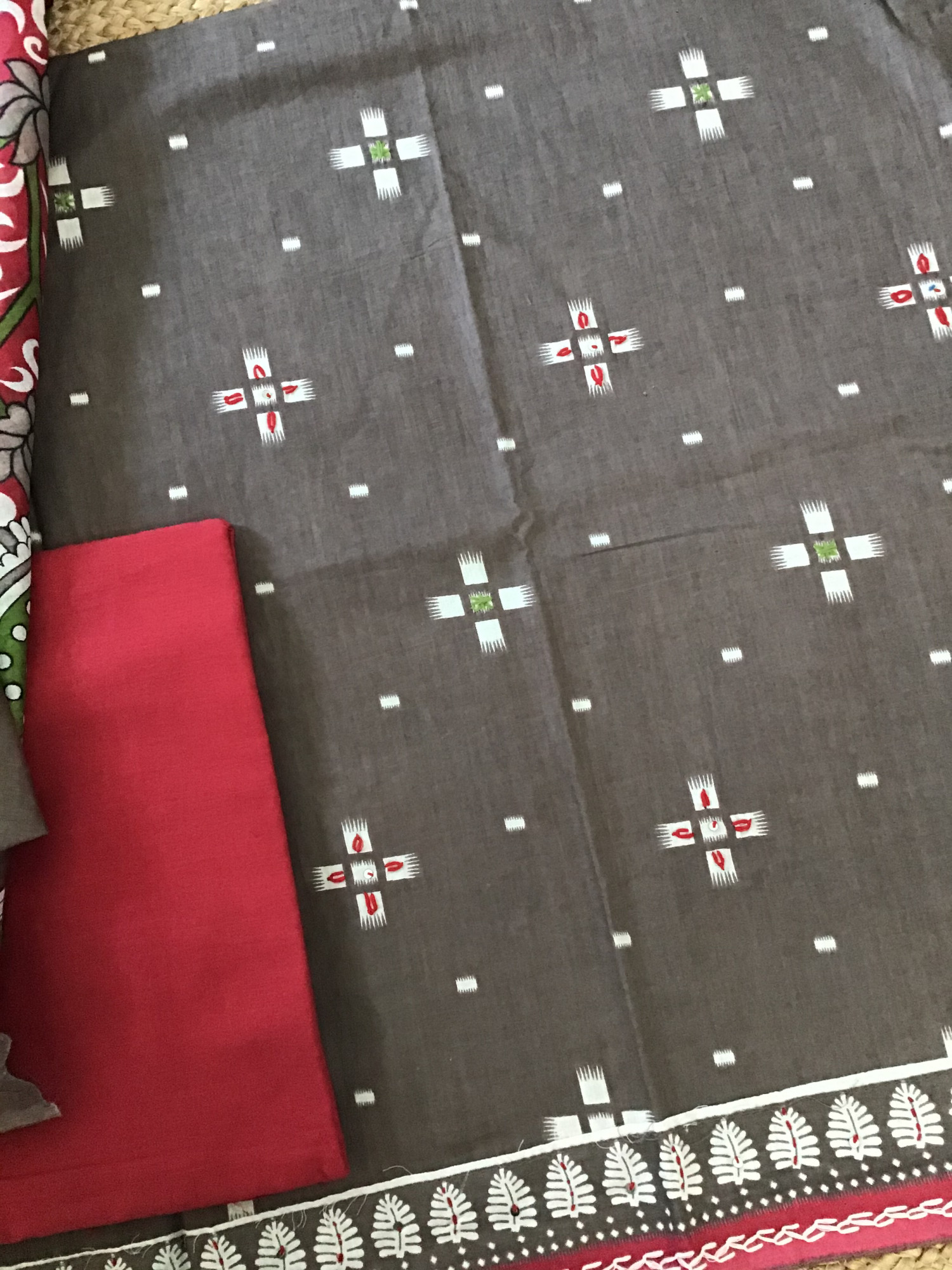 Pure Cotton Printed Embroidered Suit - Brown