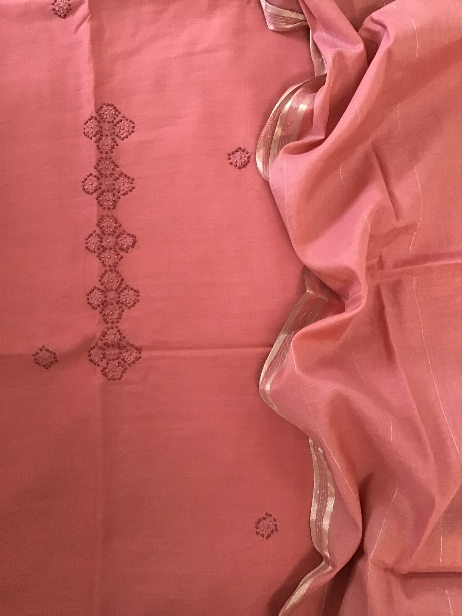Pure Chanderi Embroidered Suit - Peach