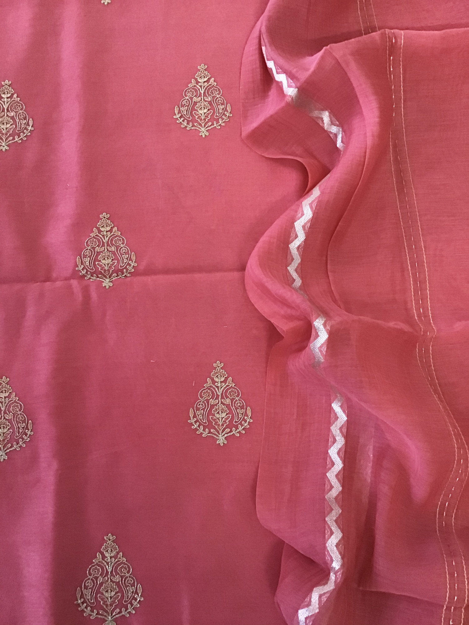 Pure Chanderi Embroidered Suit - Pink