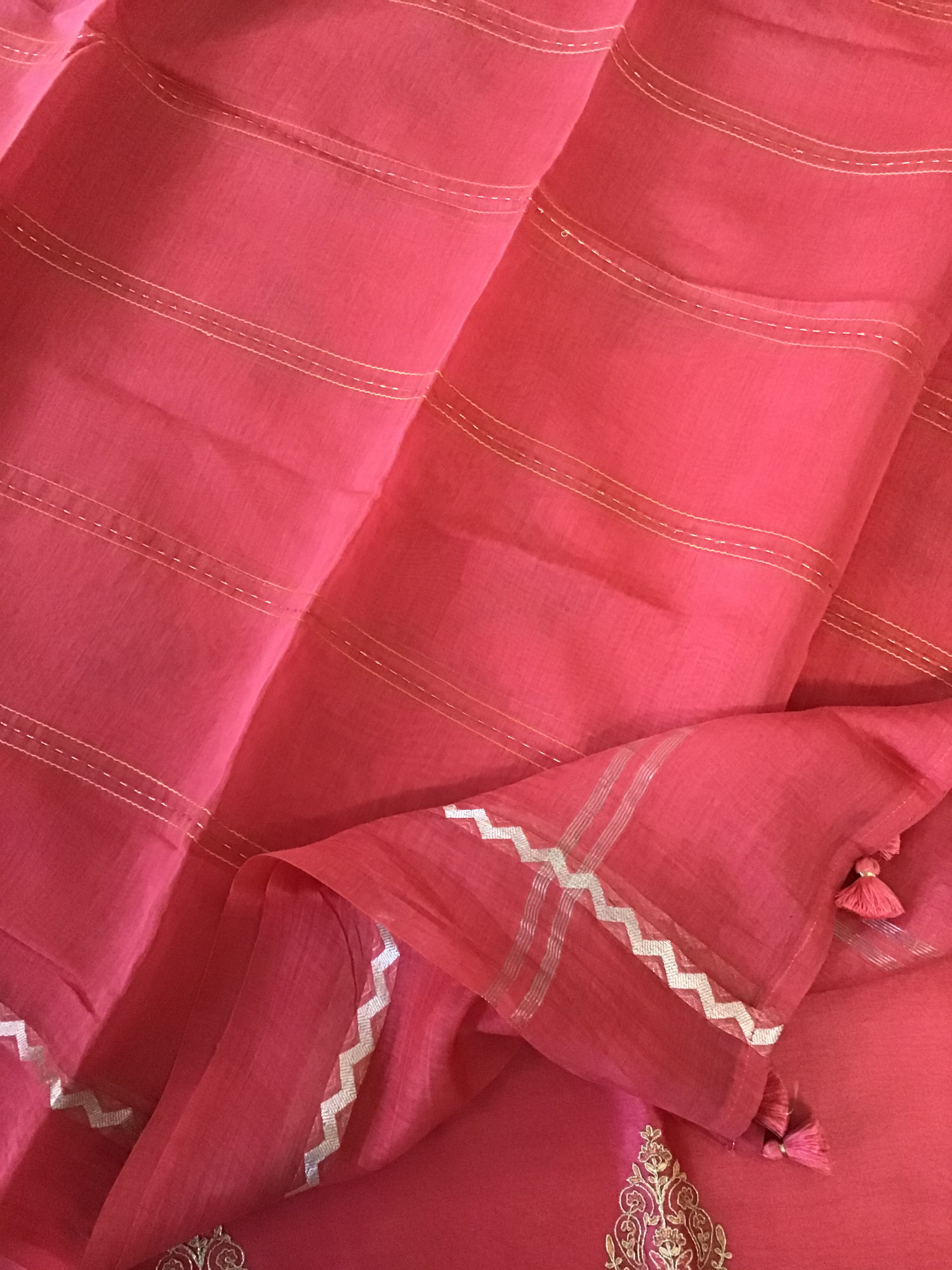 Pure Chanderi Embroidered Suit - Pink