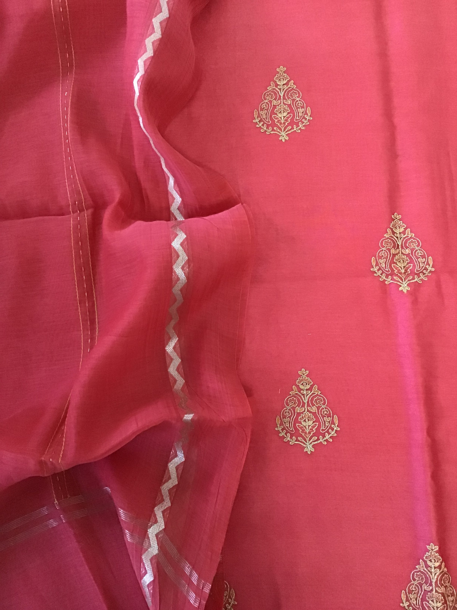 Pure Chanderi Embroidered Suit - Pink