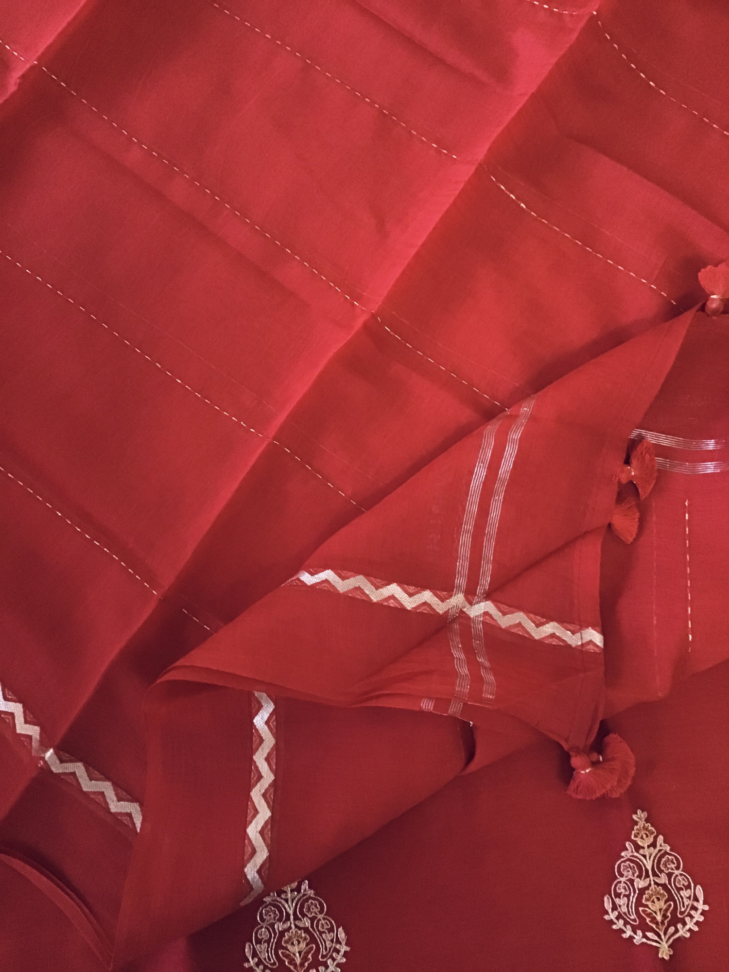Pure Chanderi Embroidered Suit - Red