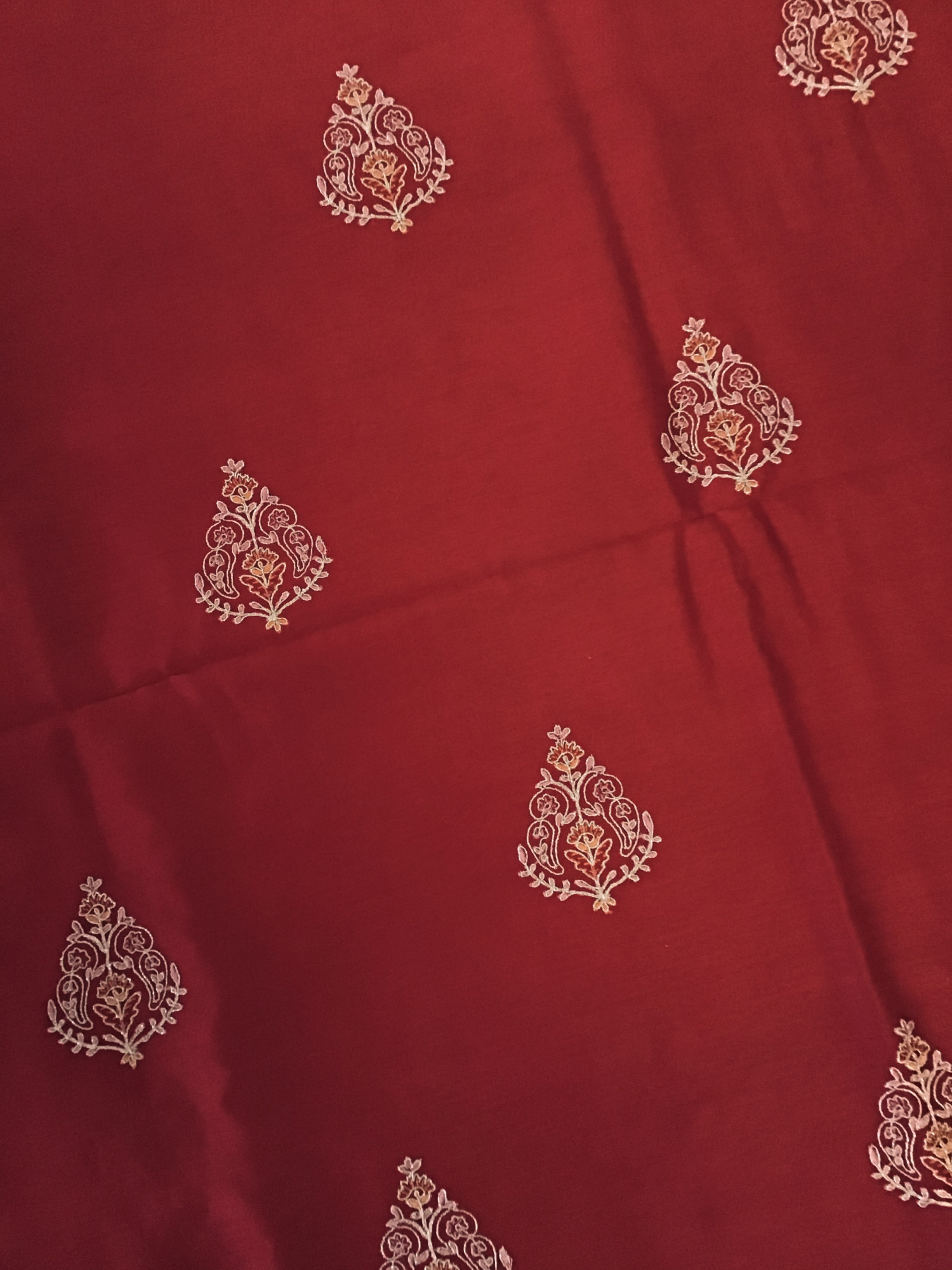 Pure Chanderi Embroidered Suit - Red