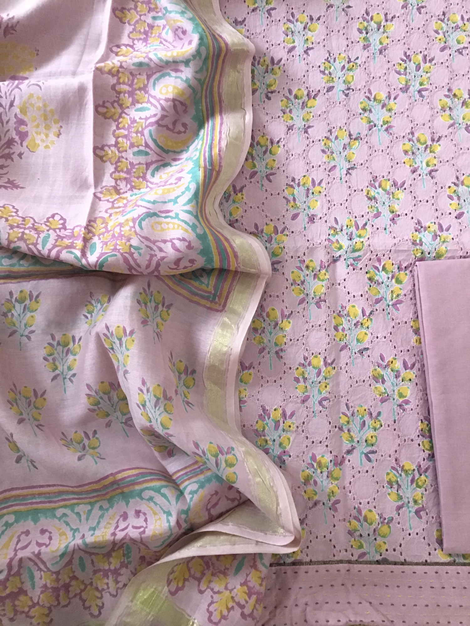 Pure Cotton Printed Embroidered Suit - Pink