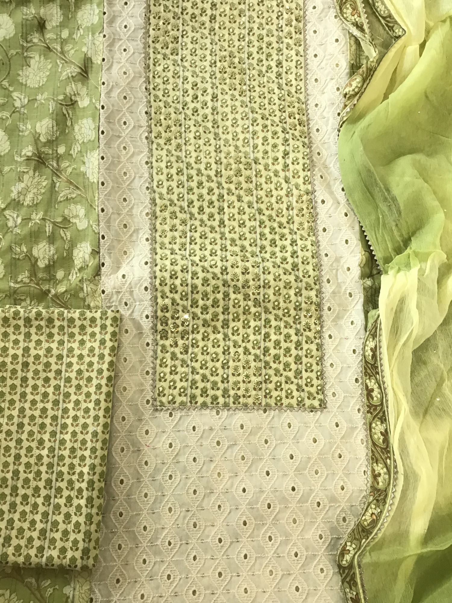 Pure Cotton Printed Embroidered Suit - Green