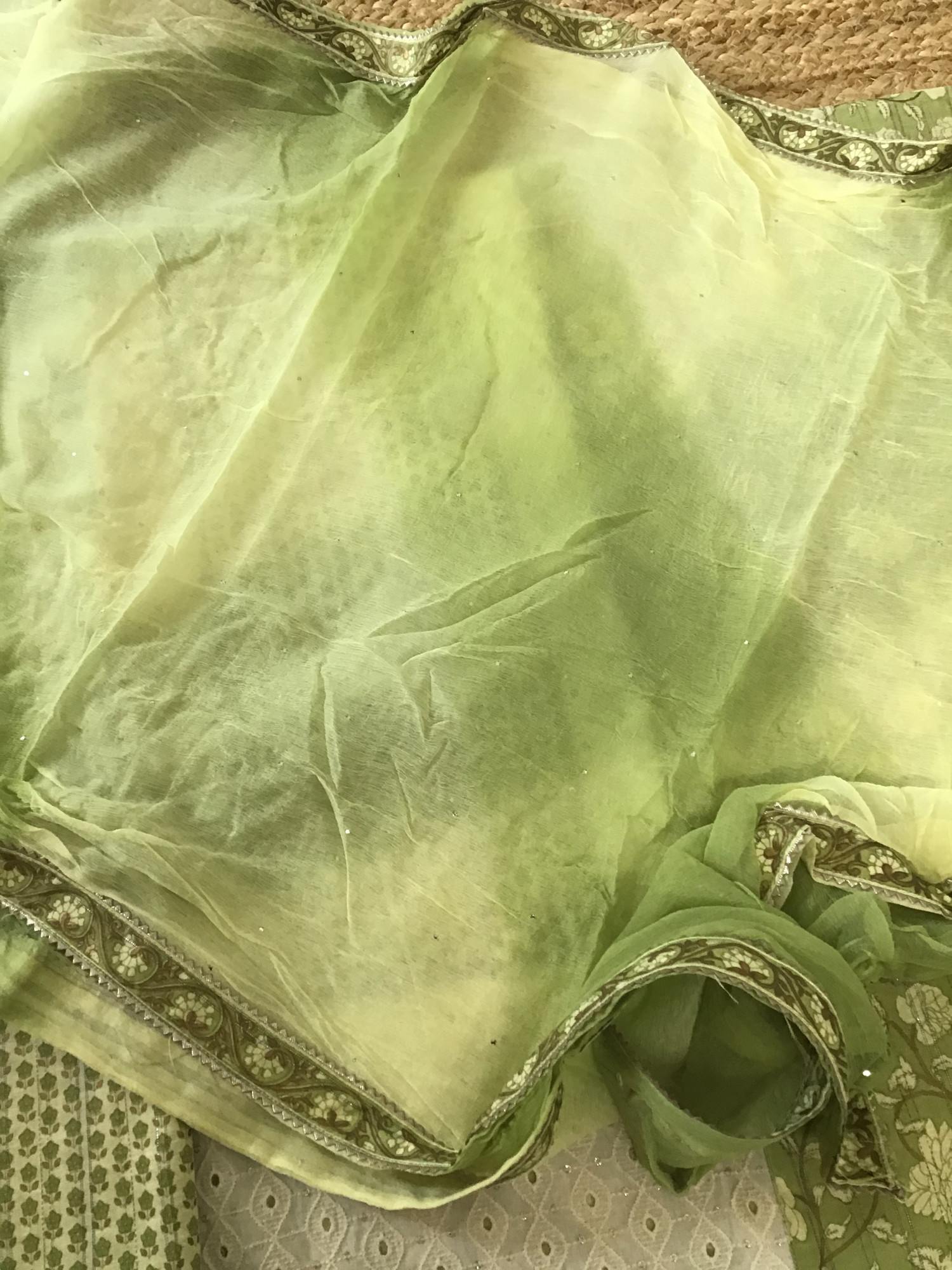 Pure Cotton Printed Embroidered Suit - Green