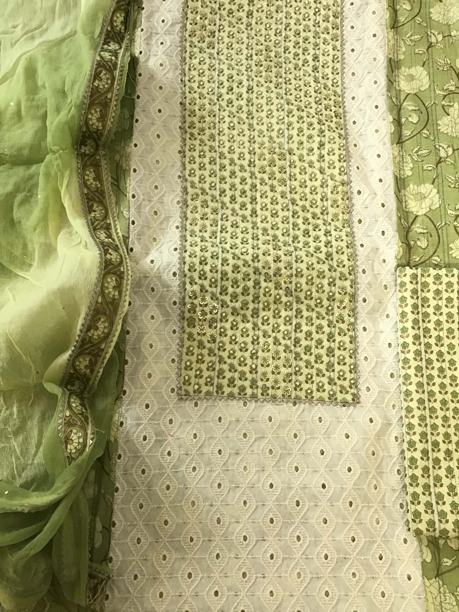 Pure Cotton Printed Embroidered Suit - Green