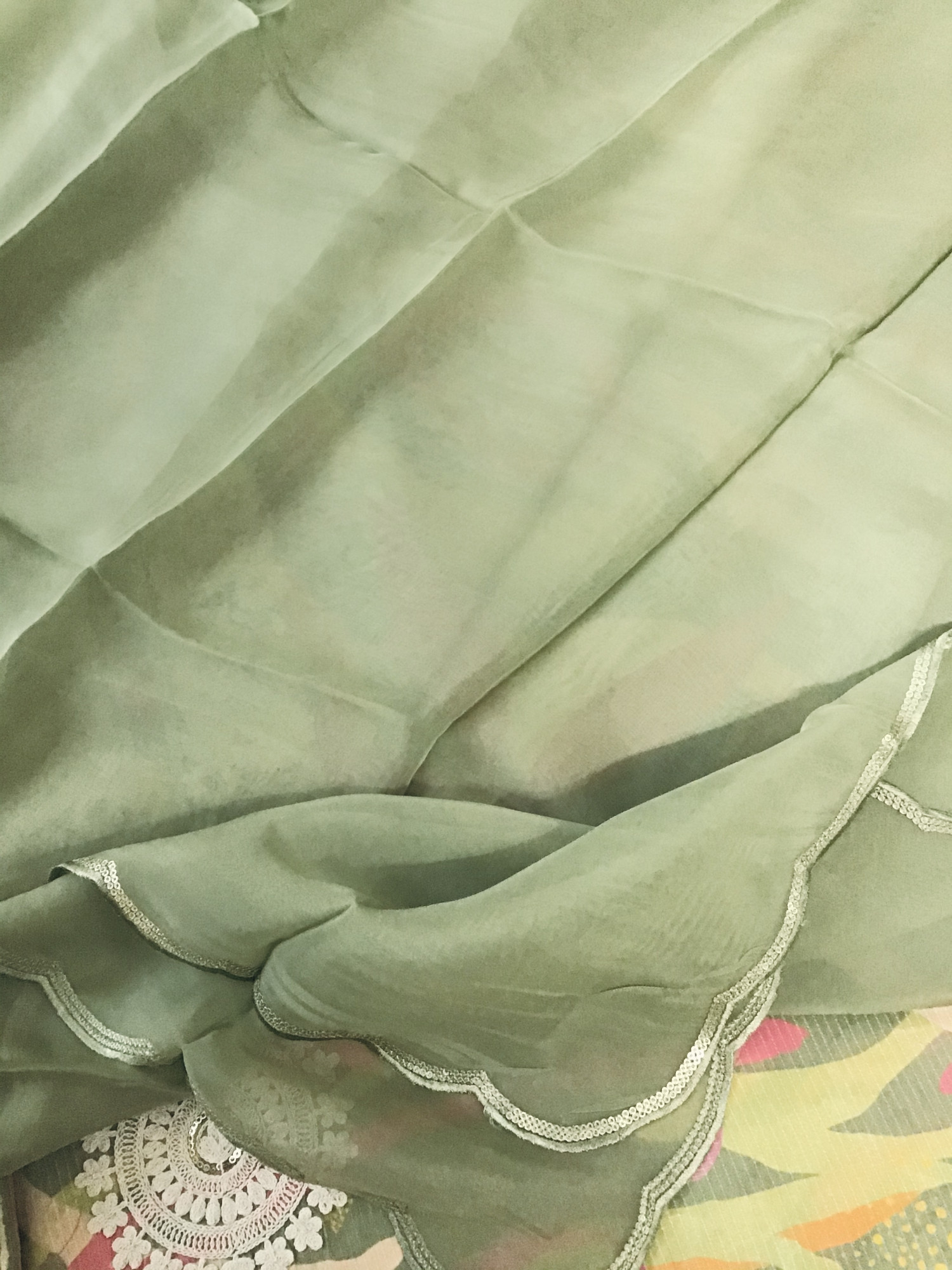 Pure Muslin Silk Printed Embroidered Suit - Green