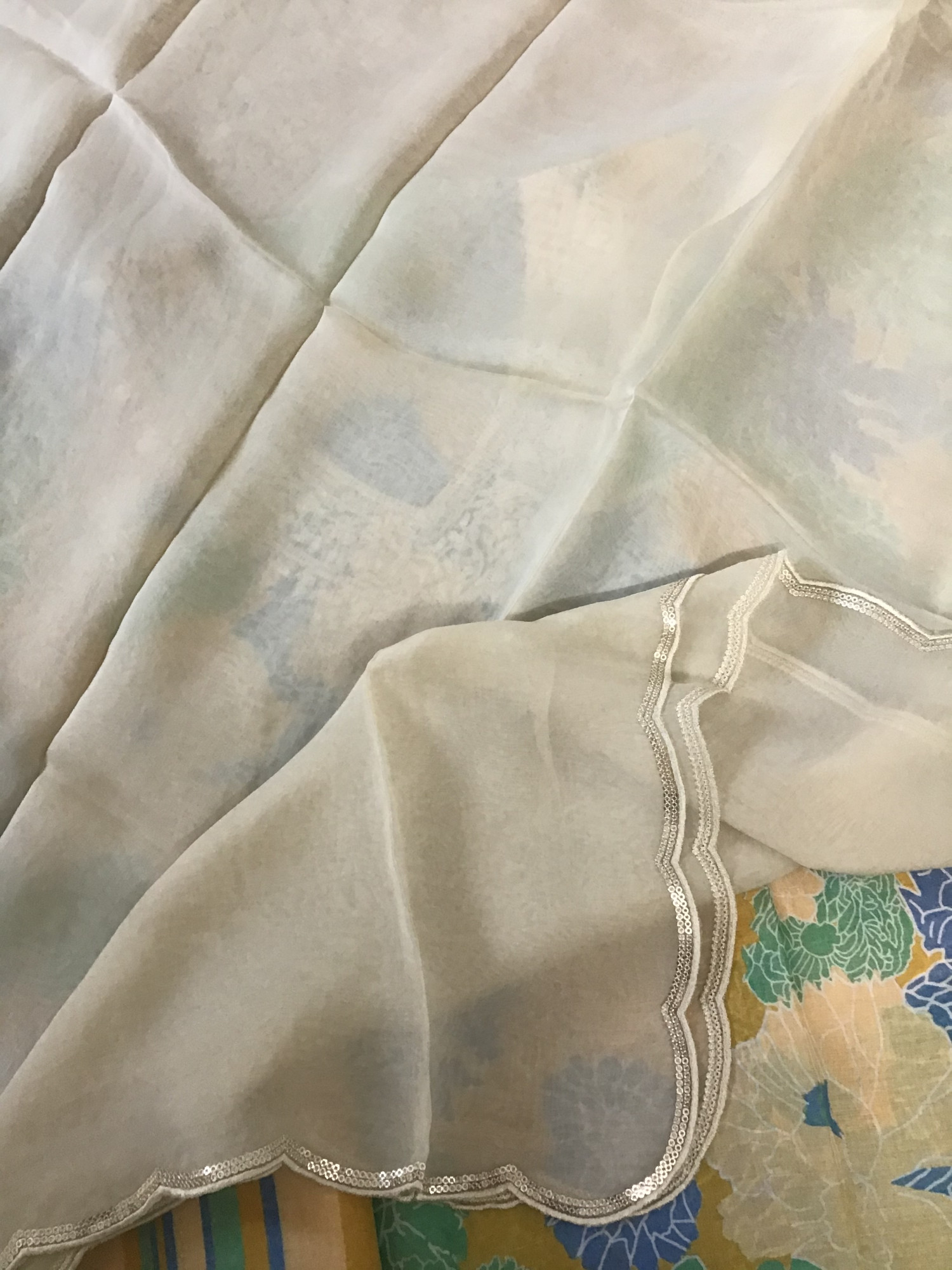 Pure Muslin Silk Printed Embroidered Suit - Blue