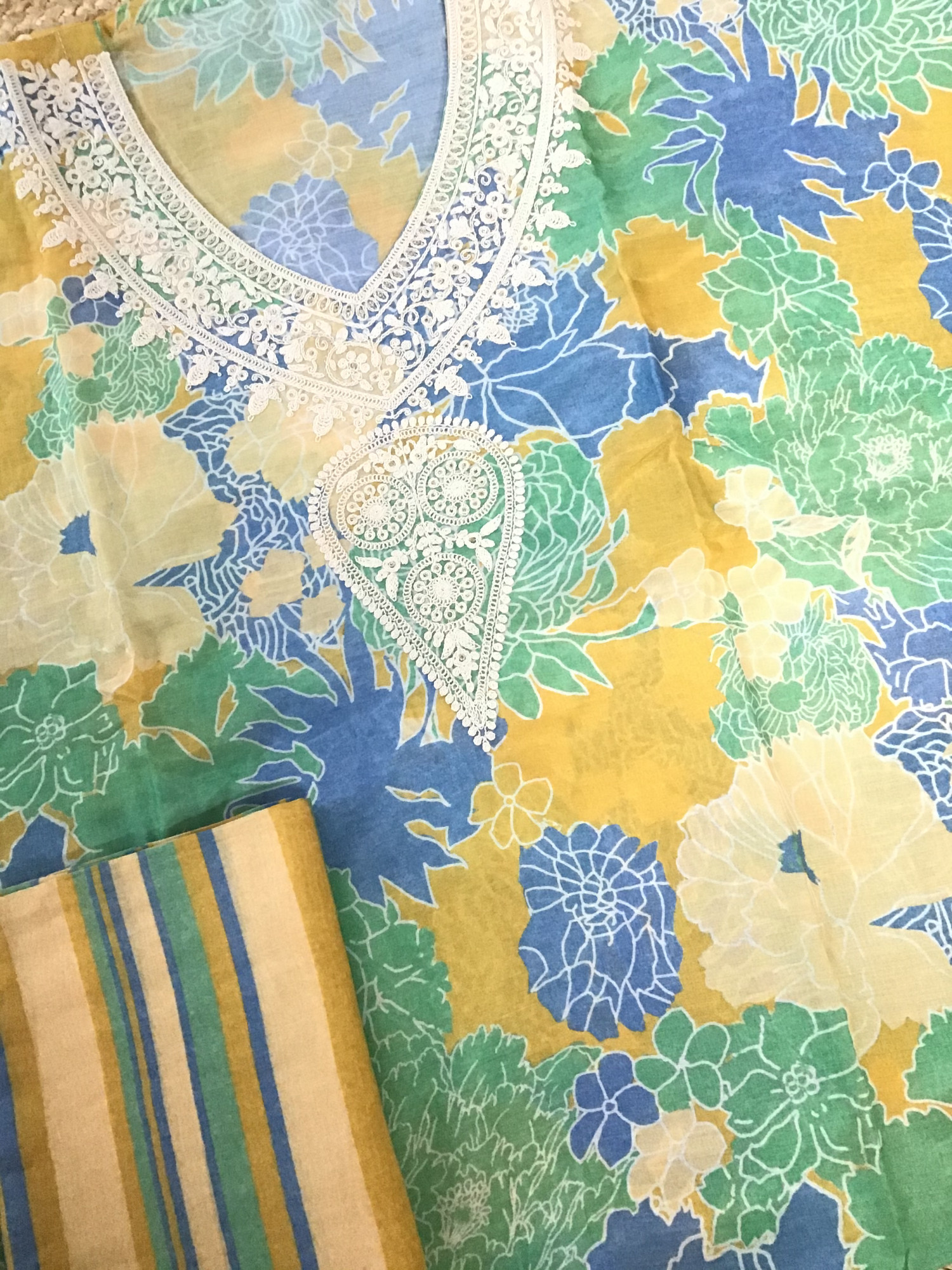 Pure Muslin Silk Printed Embroidered Suit - Blue