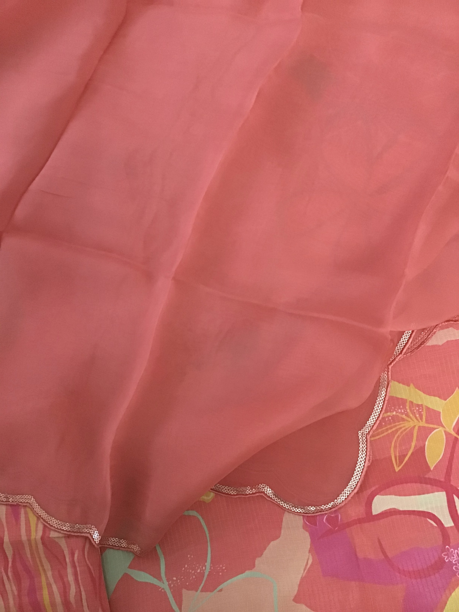 Pure Muslin Silk Printed Embroidered Suit - Orange