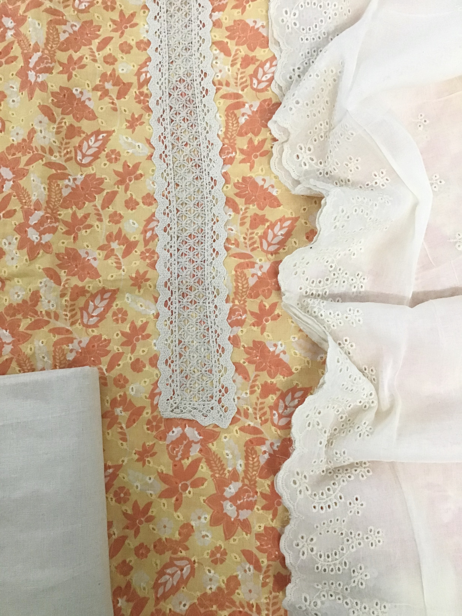 Pure Cotton Printed Embroidered Suit - YELLOW