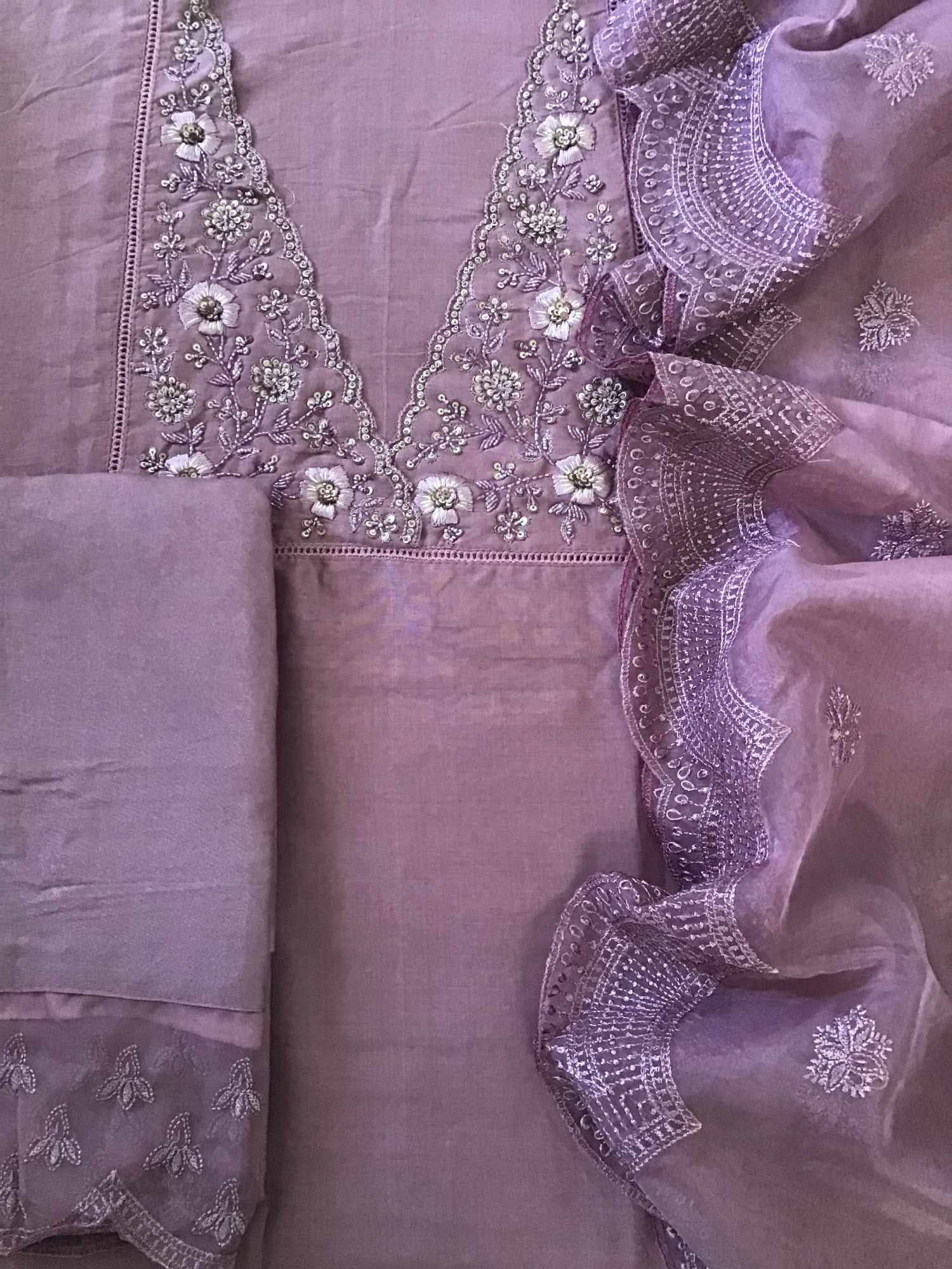 Soft Mul Chanderi Embroidered Suit - Purple