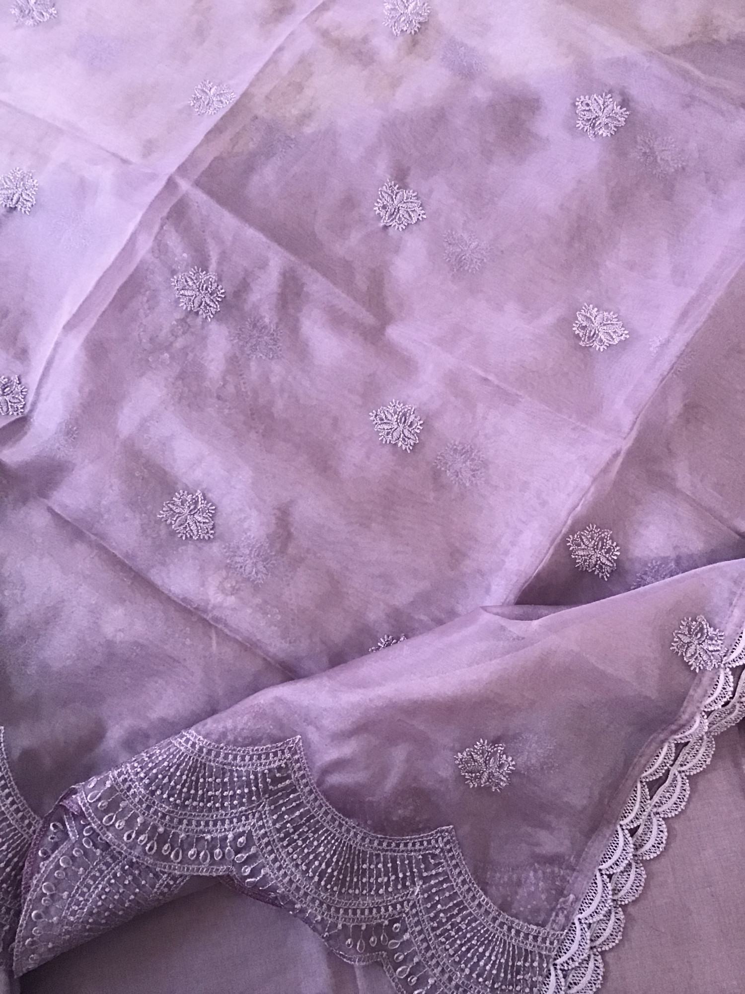 Soft Mul Chanderi Embroidered Suit - Purple