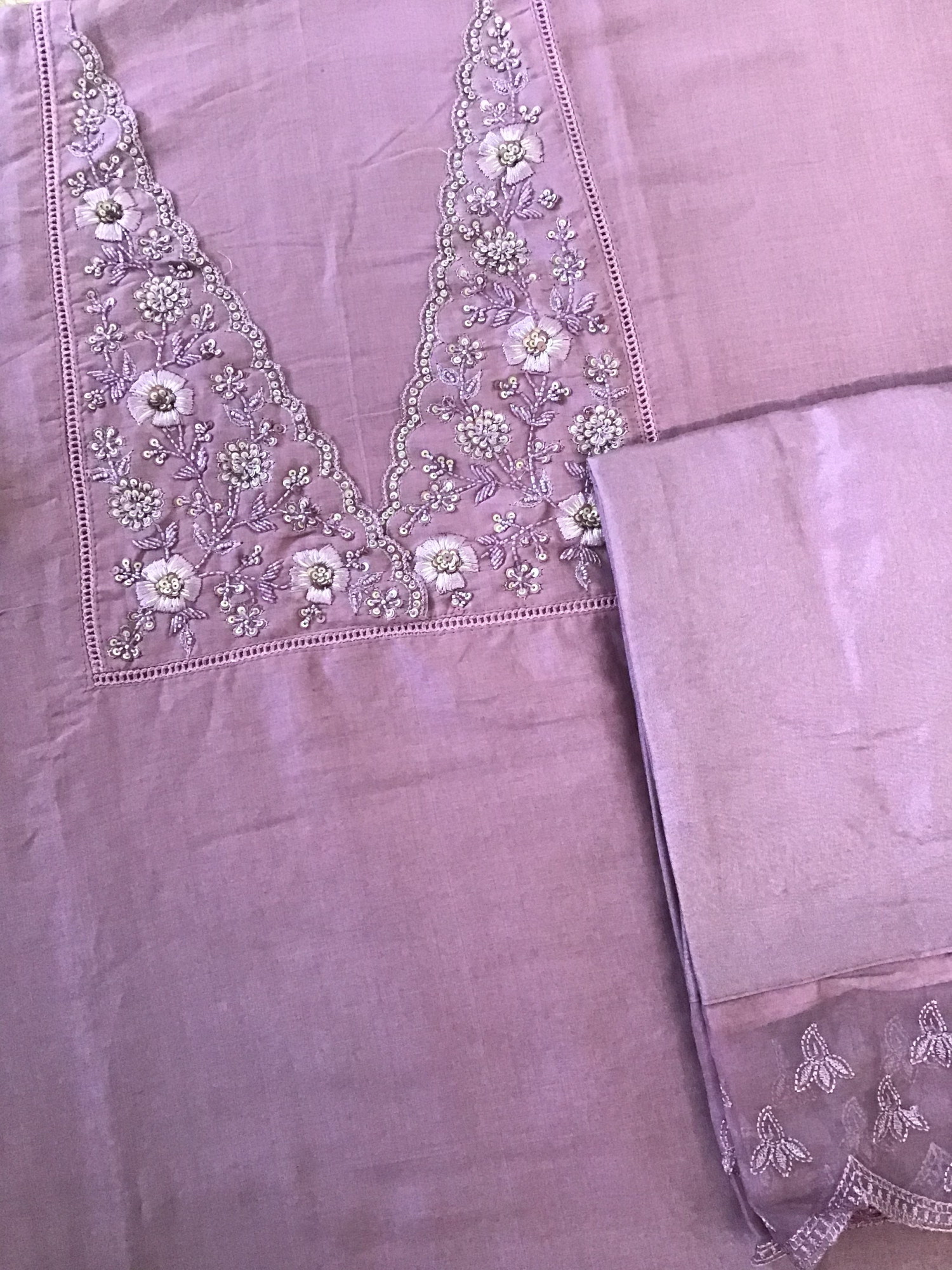 Soft Mul Chanderi Embroidered Suit - Purple
