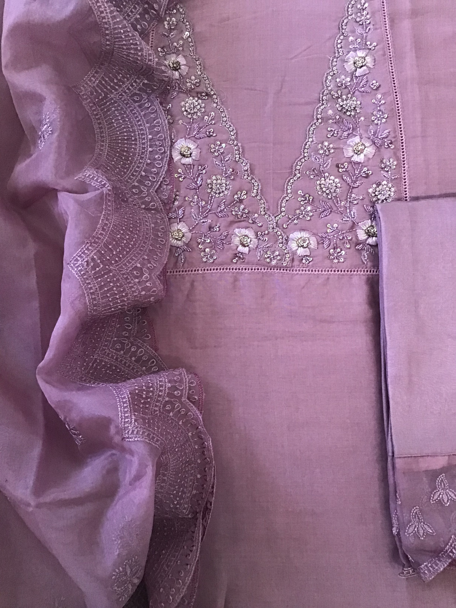 Soft Mul Chanderi Embroidered Suit - Purple