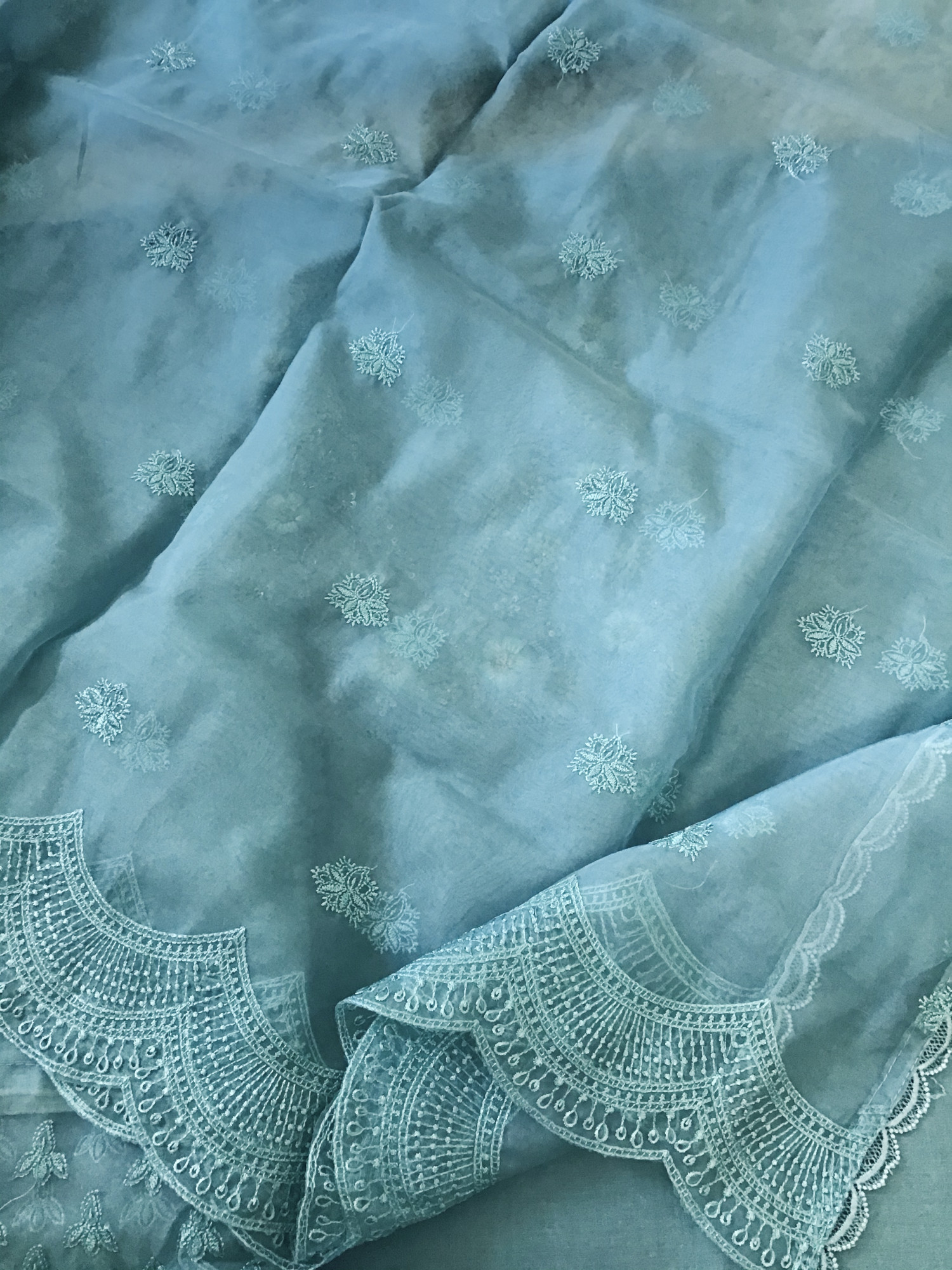 Soft Mul Chanderi Embroidered Suit - Blue