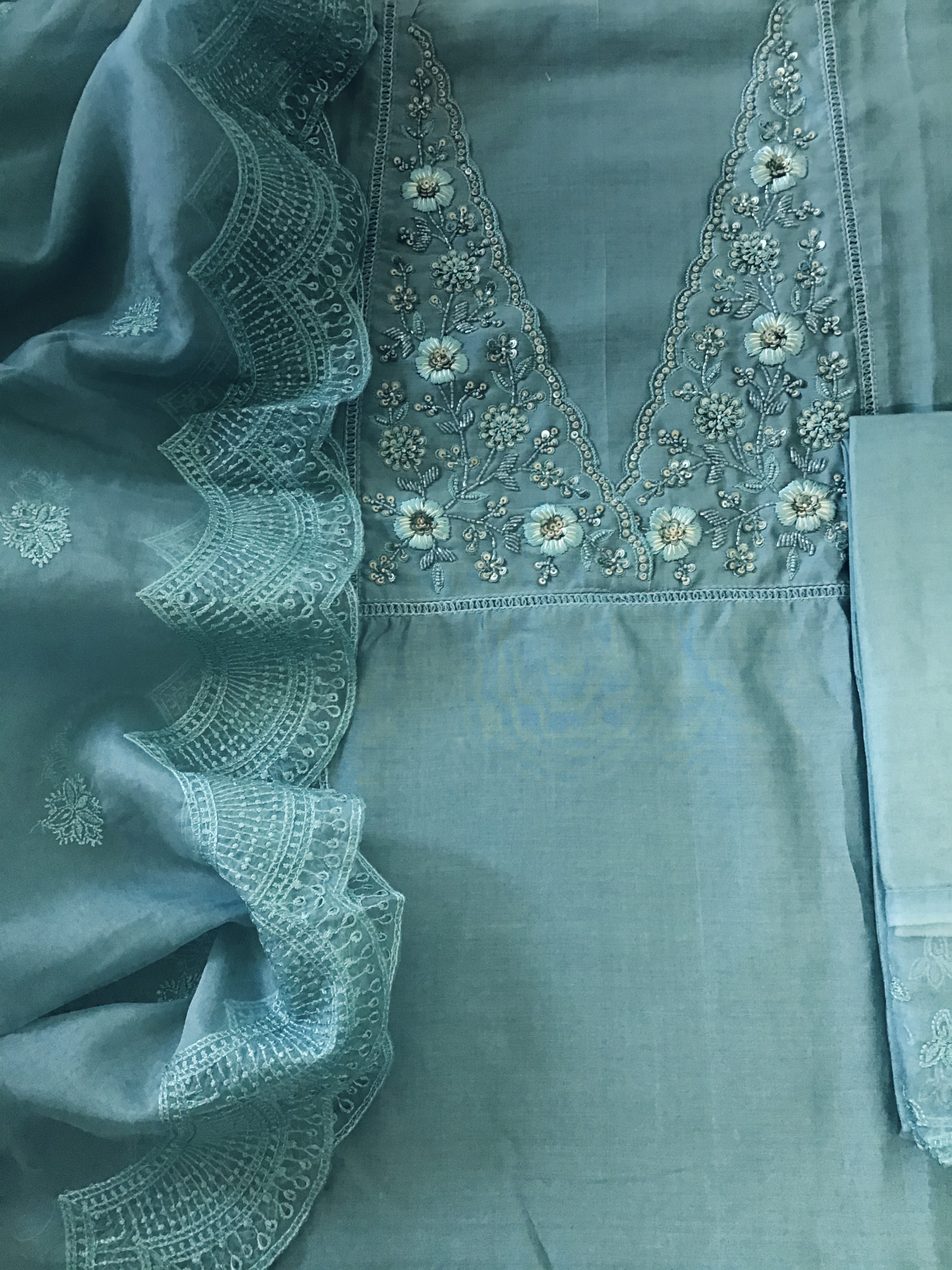 Soft Mul Chanderi Embroidered Suit - Blue