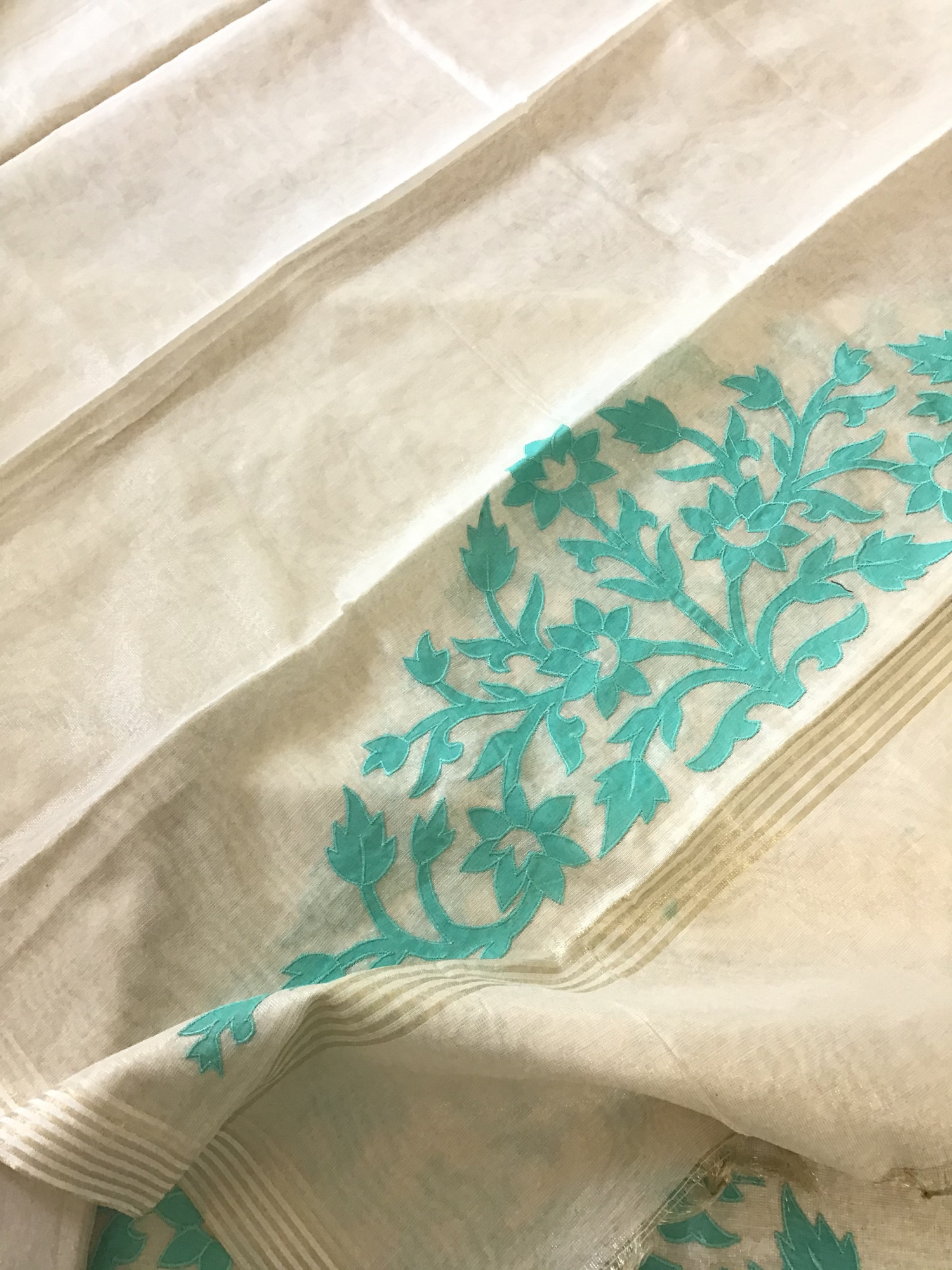Soft Tissue Chanderi Embroidered Suit - BeigeBlue