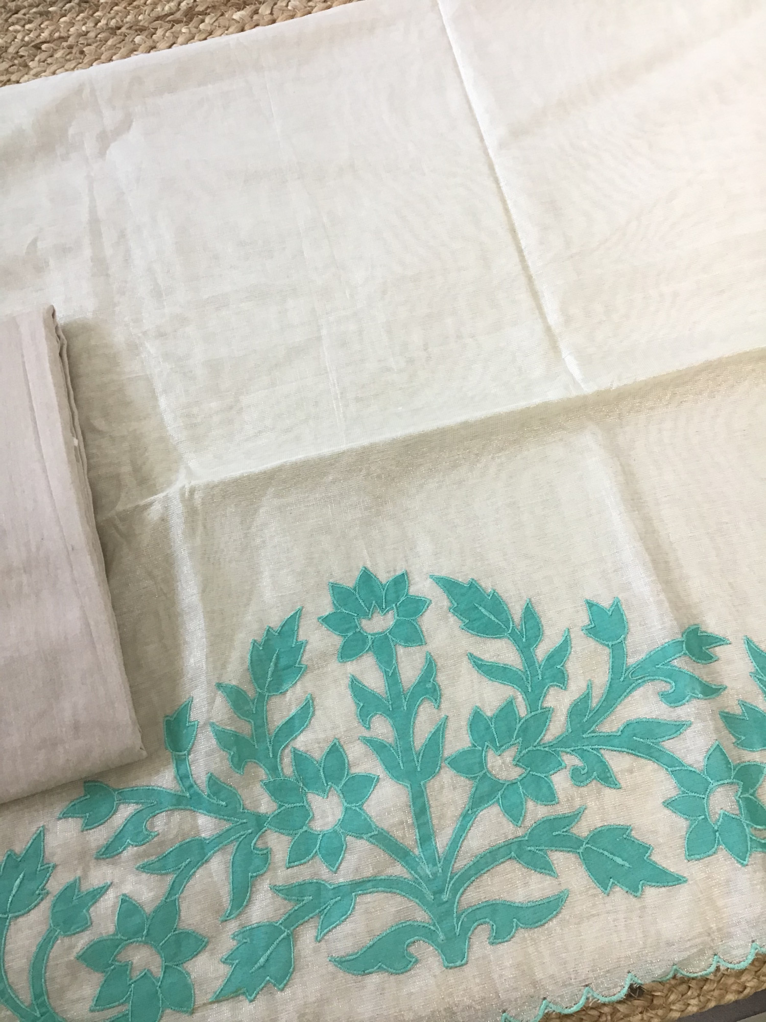 Soft Tissue Chanderi Embroidered Suit - BeigeBlue