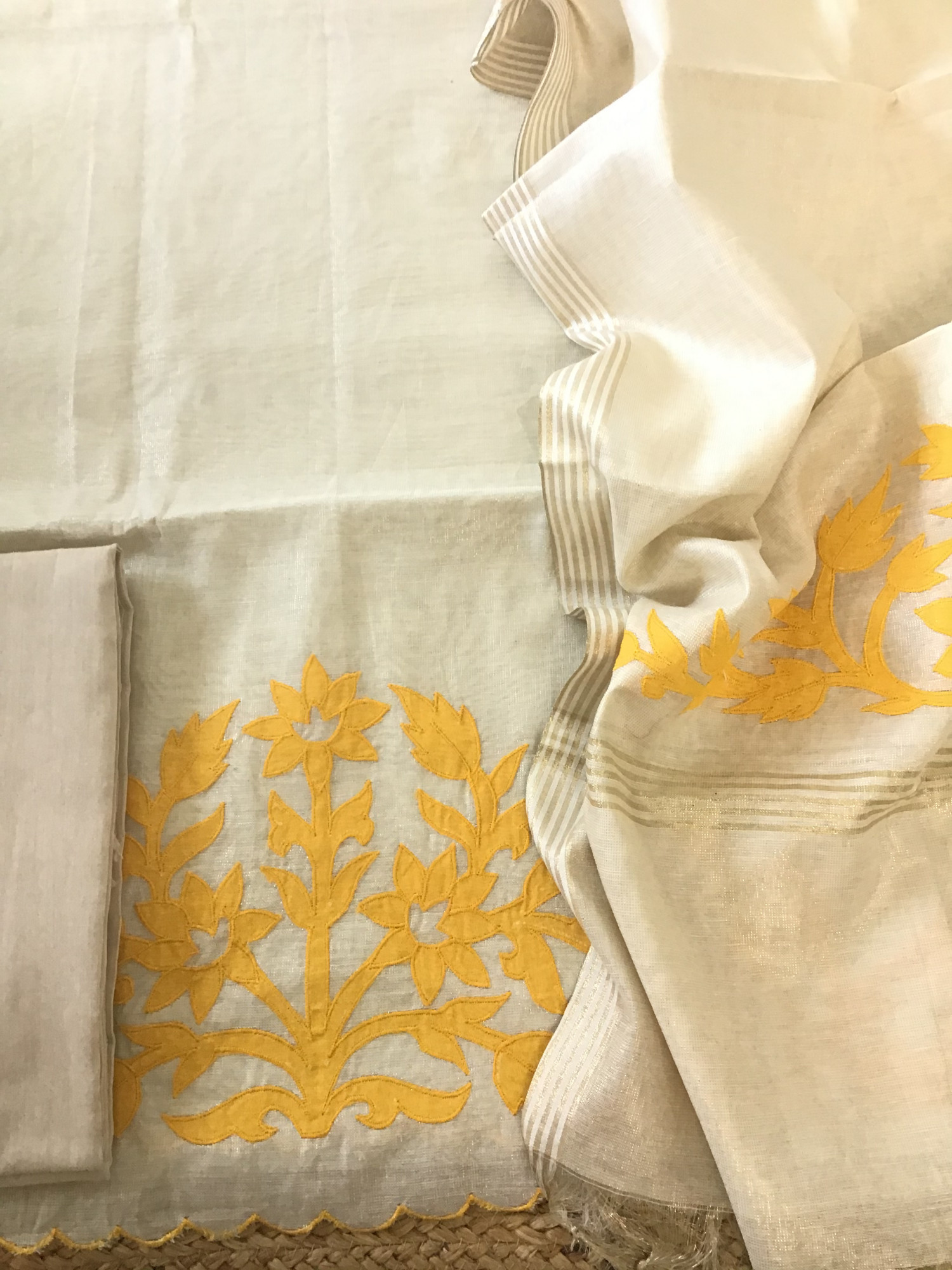 Soft Tissue Chanderi Embroidered Suit - BeigeYellow