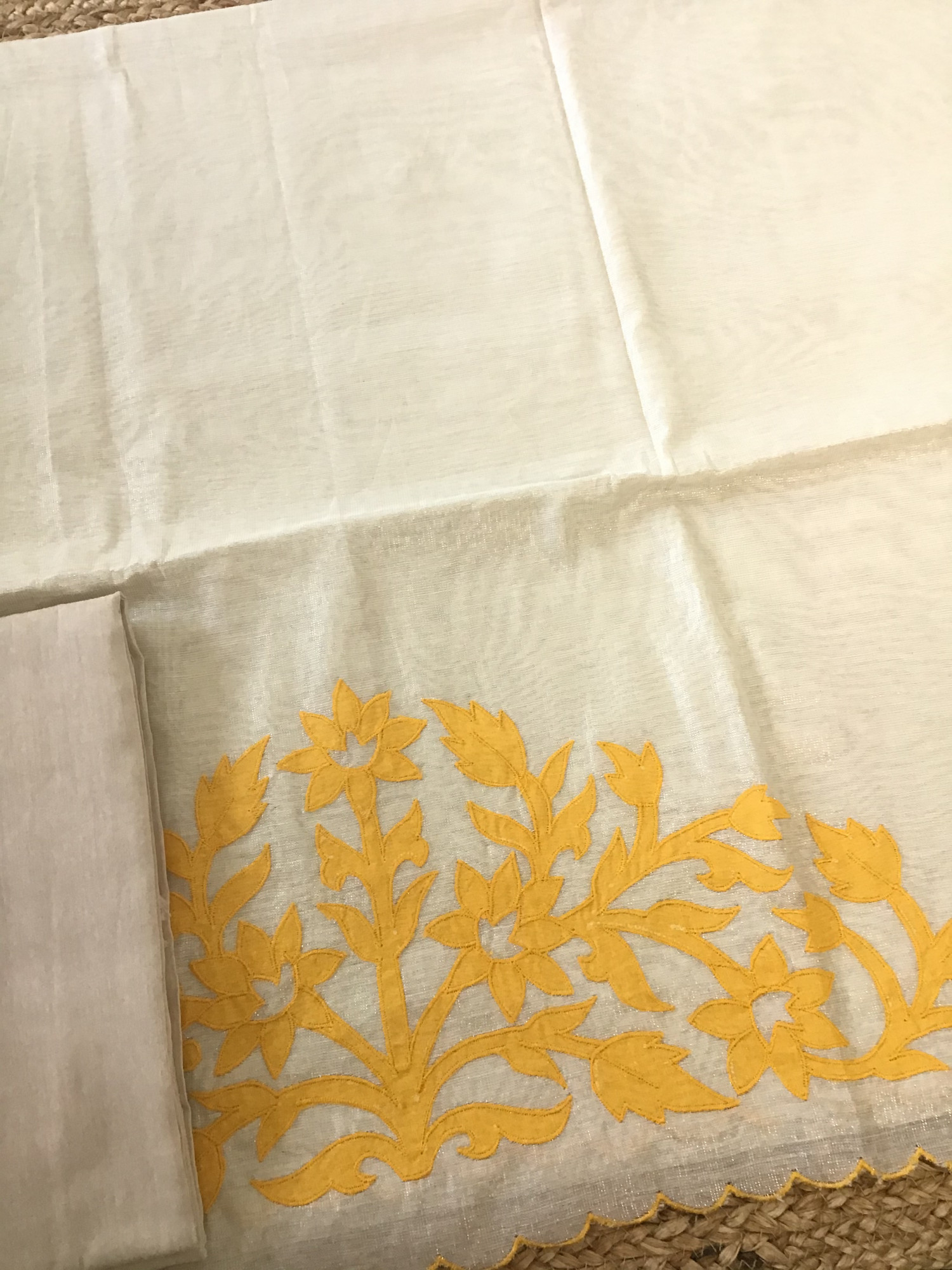 Soft Tissue Chanderi Embroidered Suit - BeigeYellow