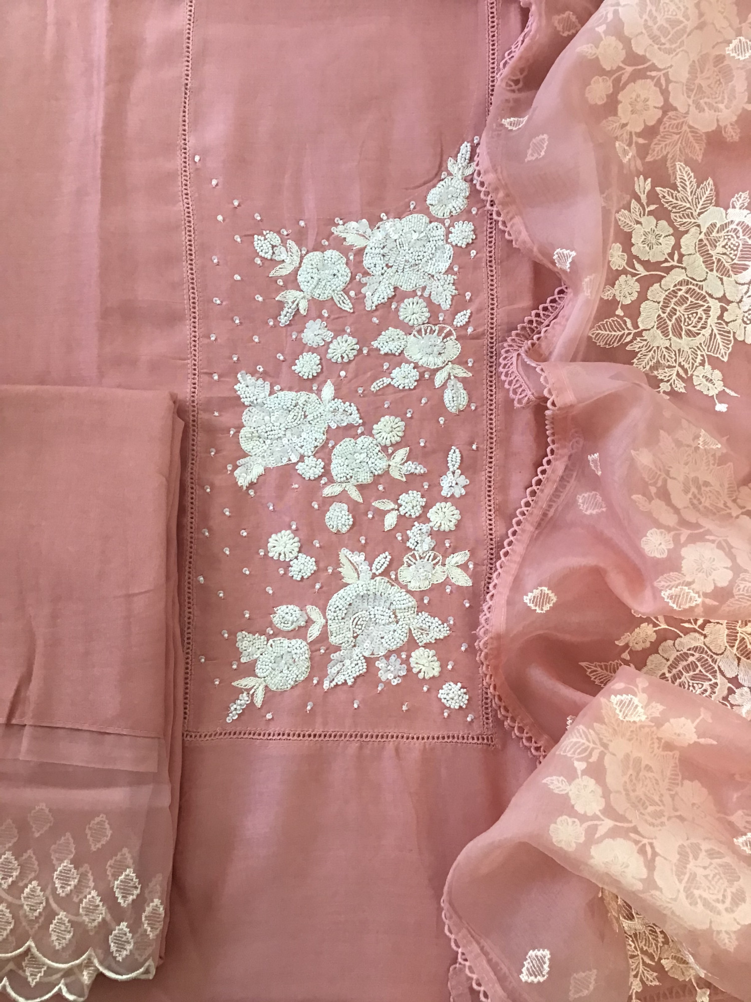Pure Chanderi Embroidered Suit - Peach