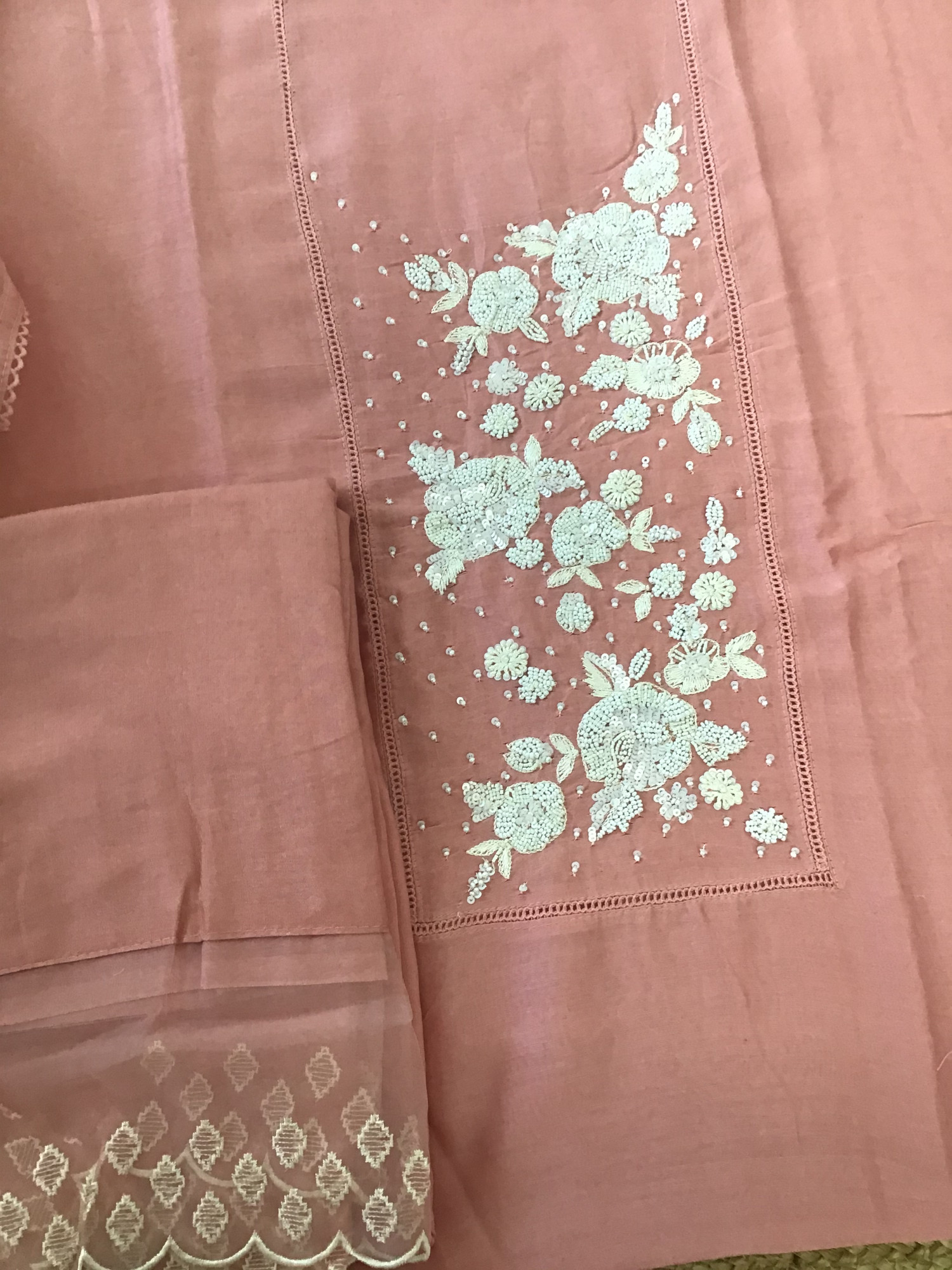 Pure Chanderi Embroidered Suit - Peach