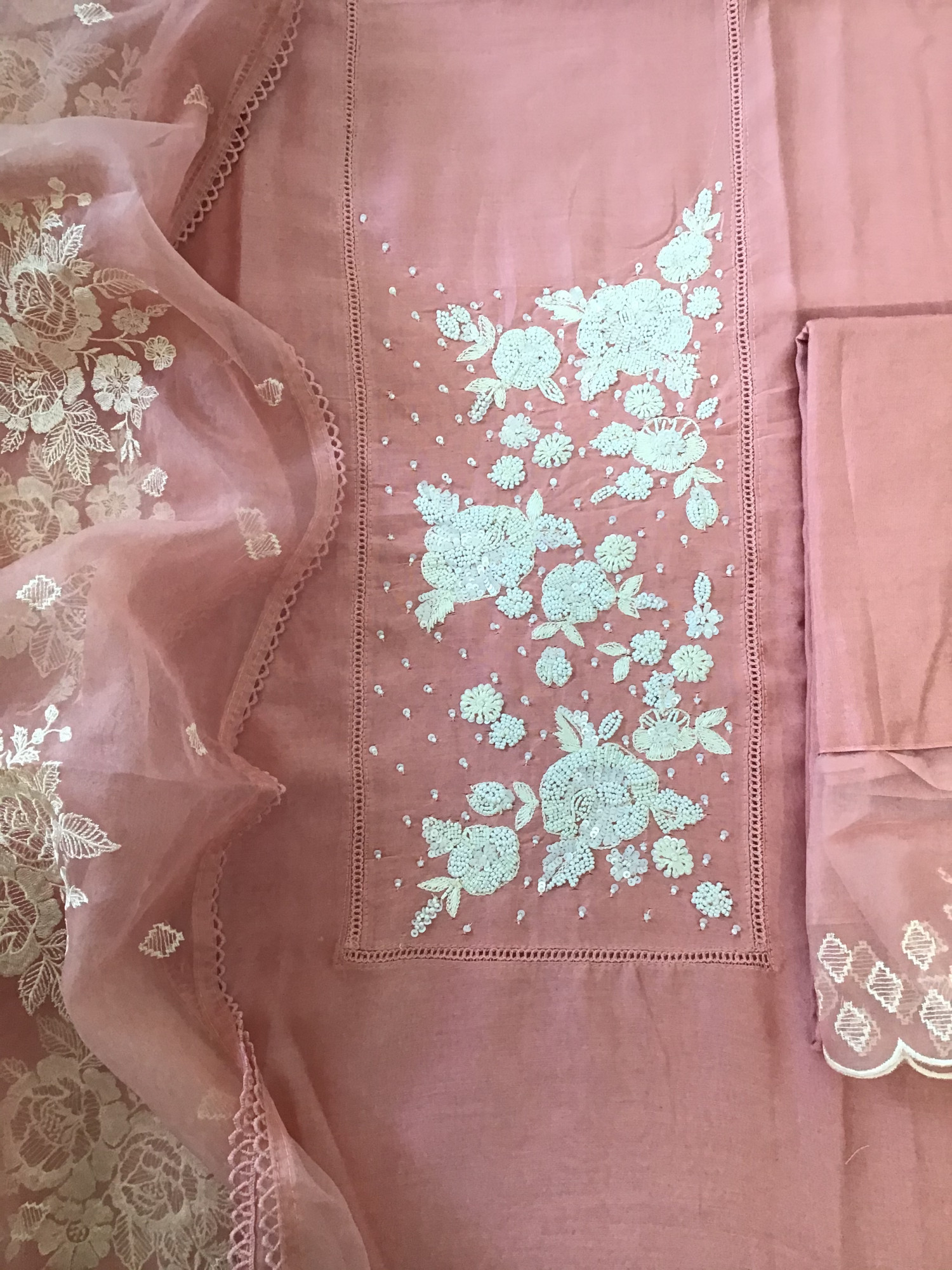 Pure Chanderi Embroidered Suit - Peach