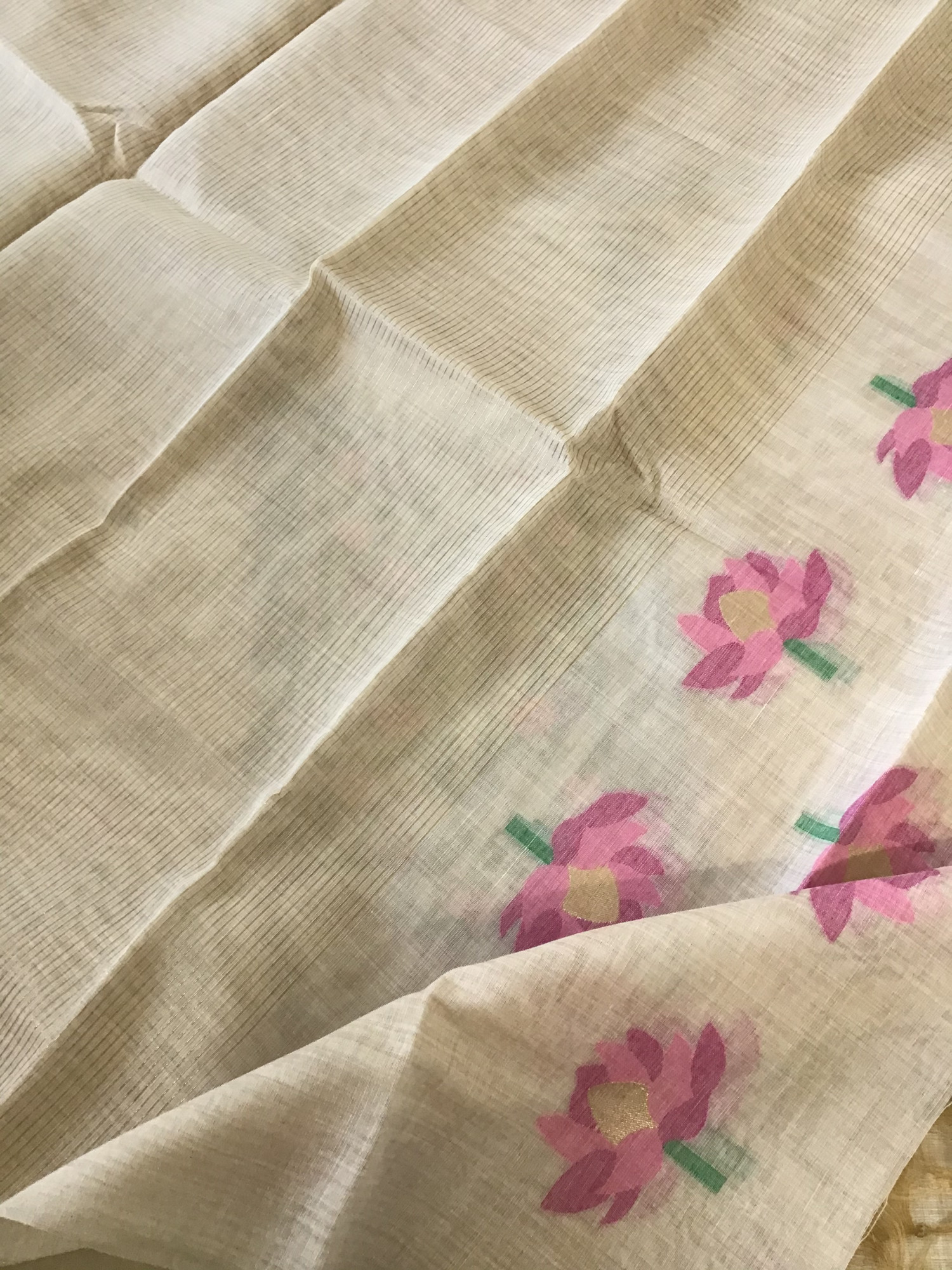 Soft Slub Chanderi Jamdani Weaved Embroidered Suit - Beige