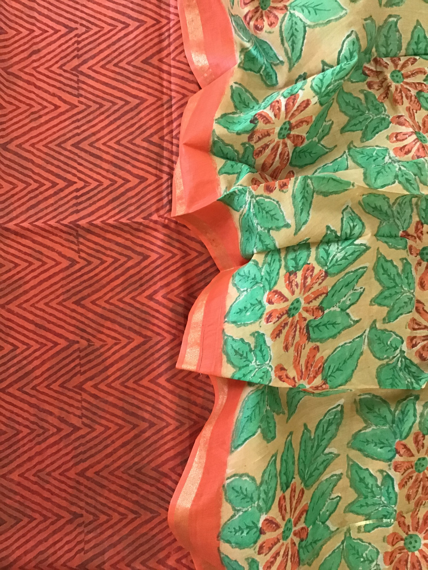 Soft Chanderi Printed Suit - Orange