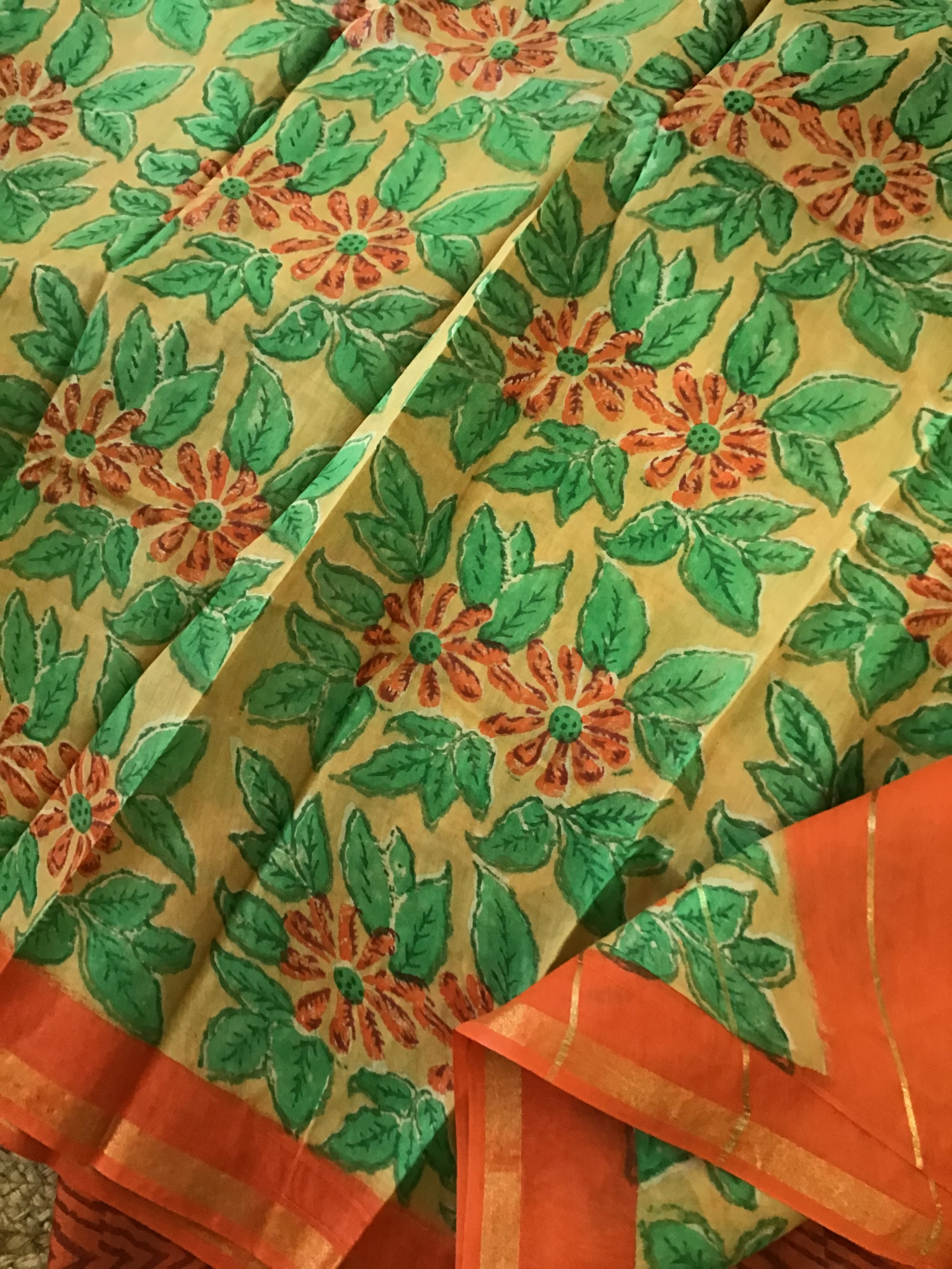 Soft Chanderi Printed Suit - Orange