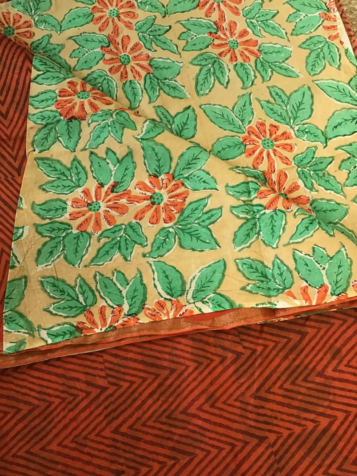 Soft Chanderi Printed Suit - Orange