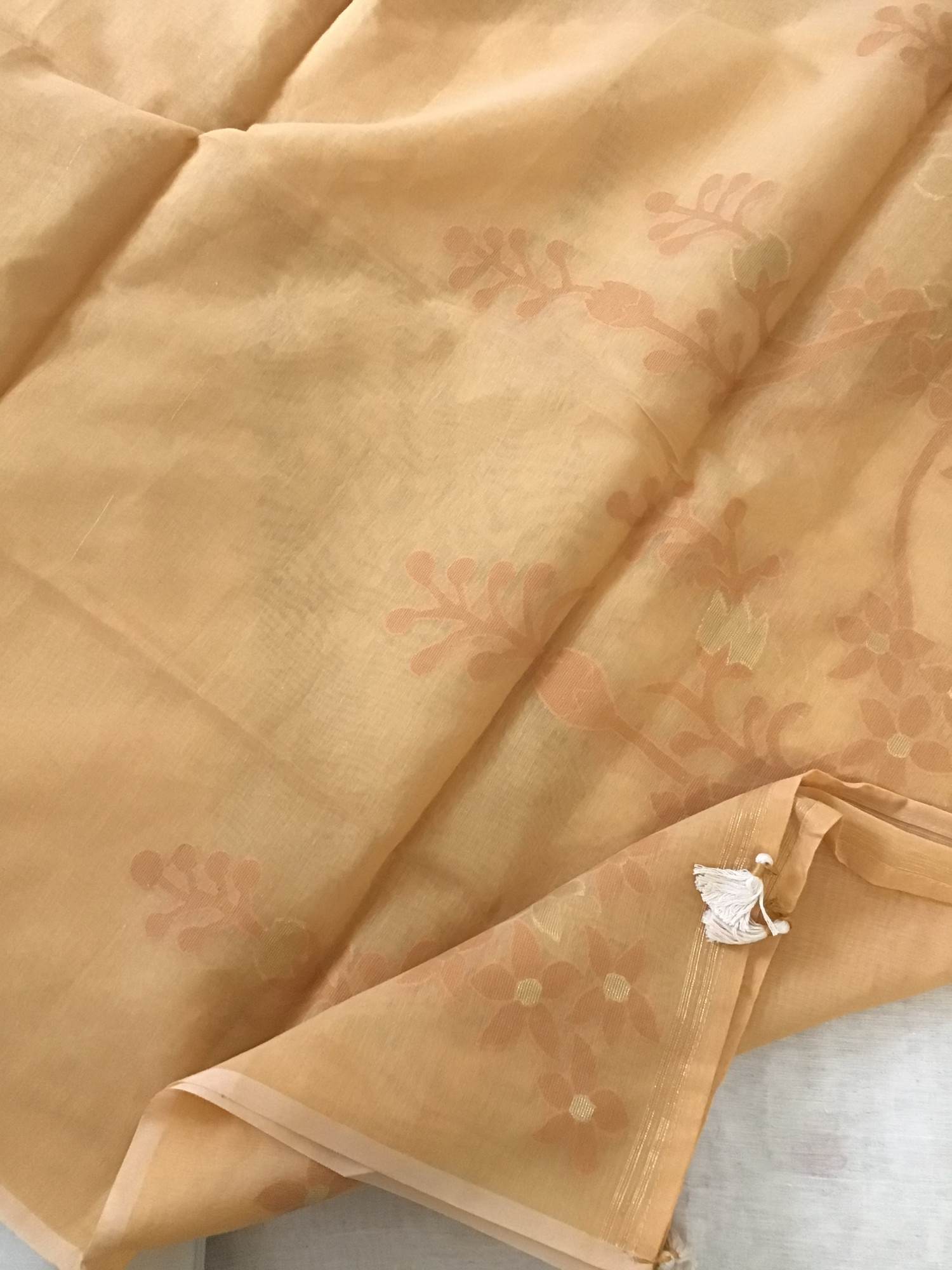 Soft Slub Chanderi Jamdani Weaved Embroidered Suit - Beige