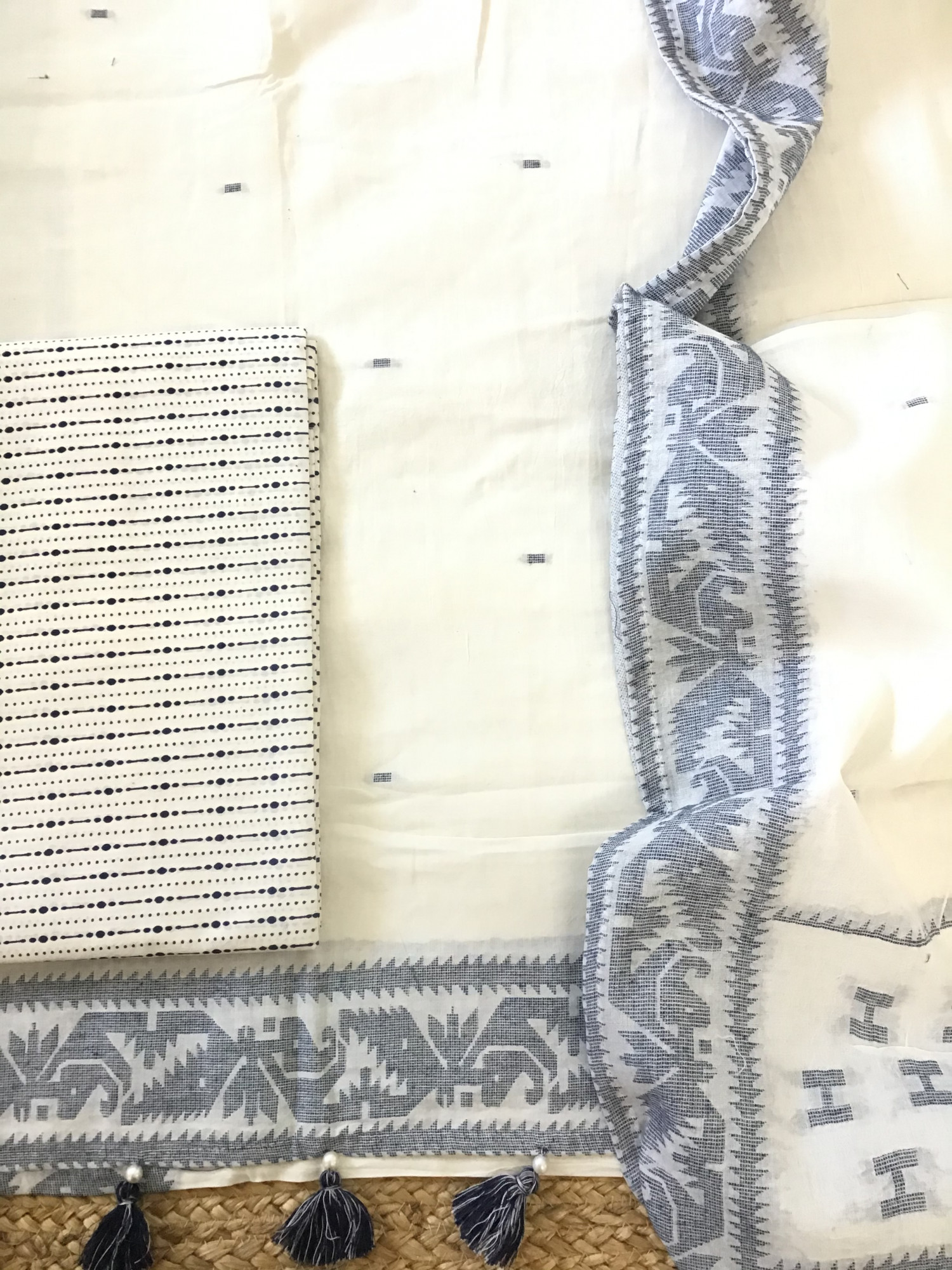 Pure Cotton Jamdani Weaved Embroidered Suit - White