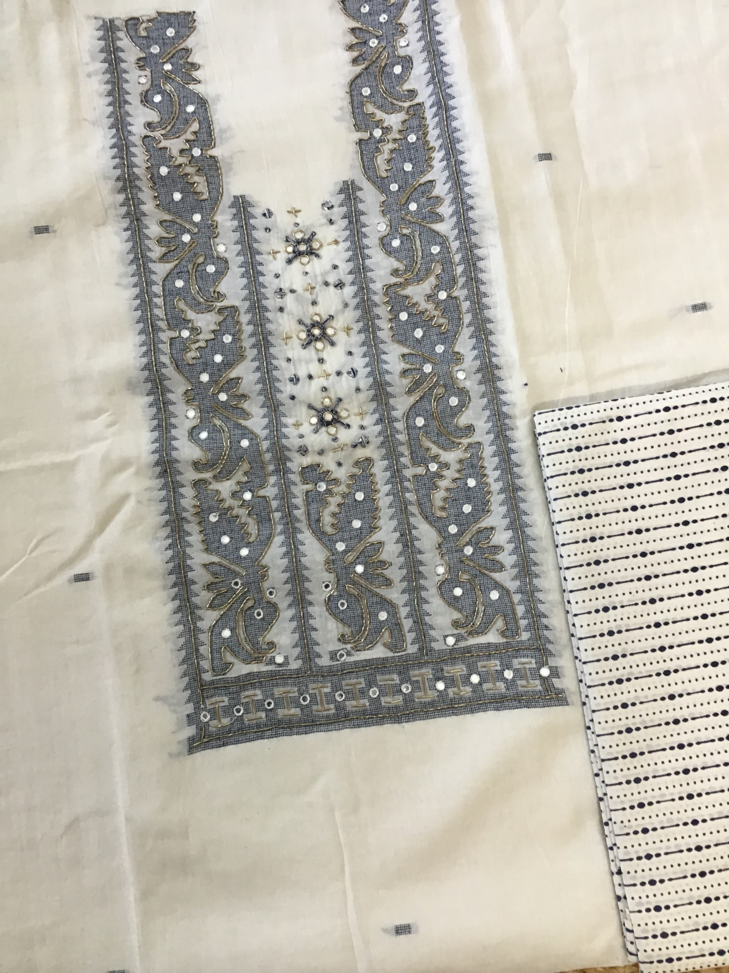 Pure Cotton Jamdani Weaved Embroidered Suit - White