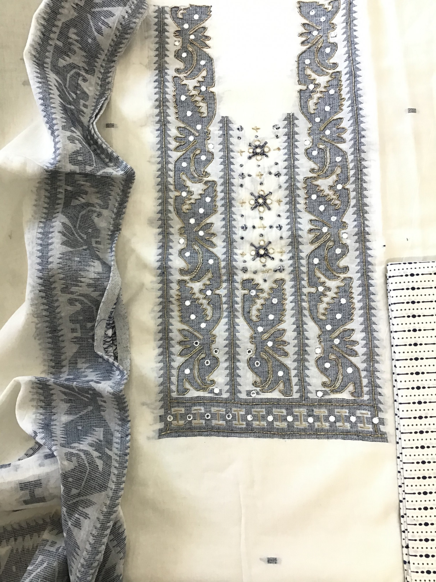 Pure Cotton Jamdani Weaved Embroidered Suit - White