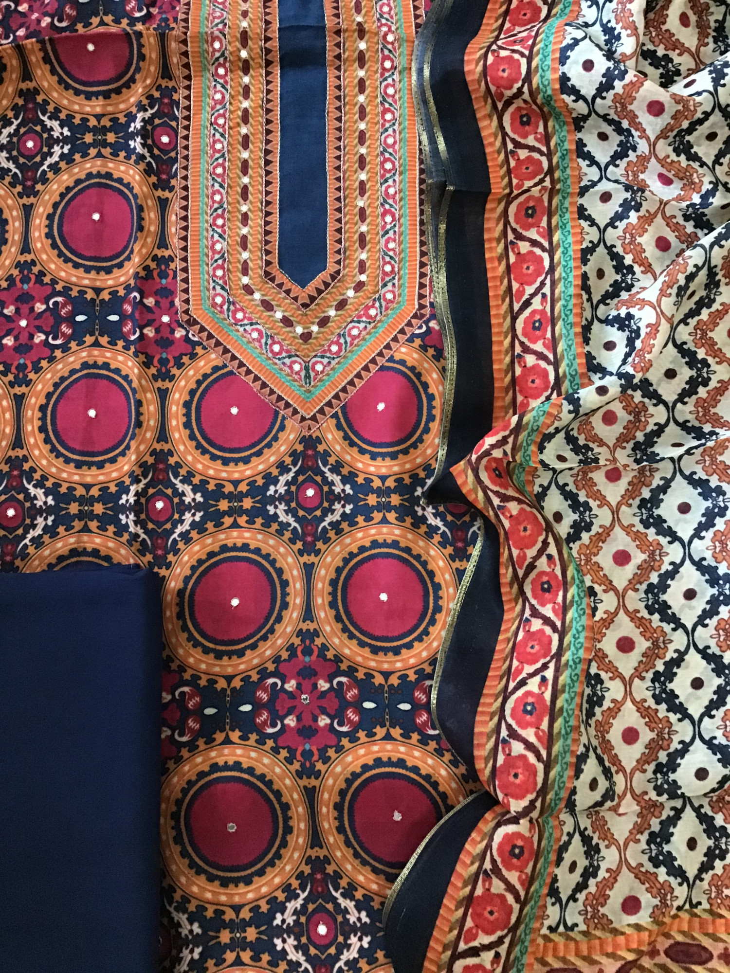 Pure Muslin Printed Embroidered Suit - Blue