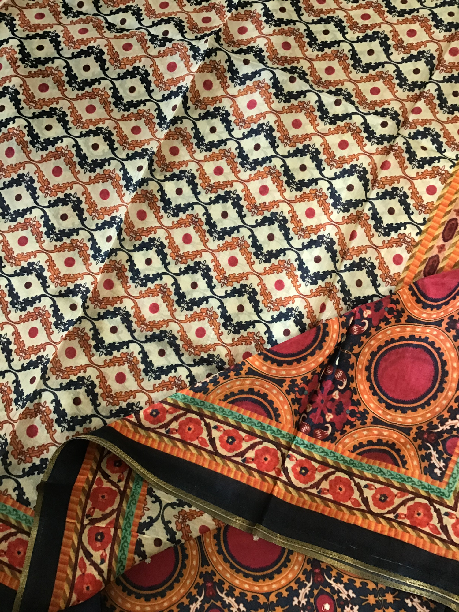 Pure Muslin Printed Embroidered Suit - Orange