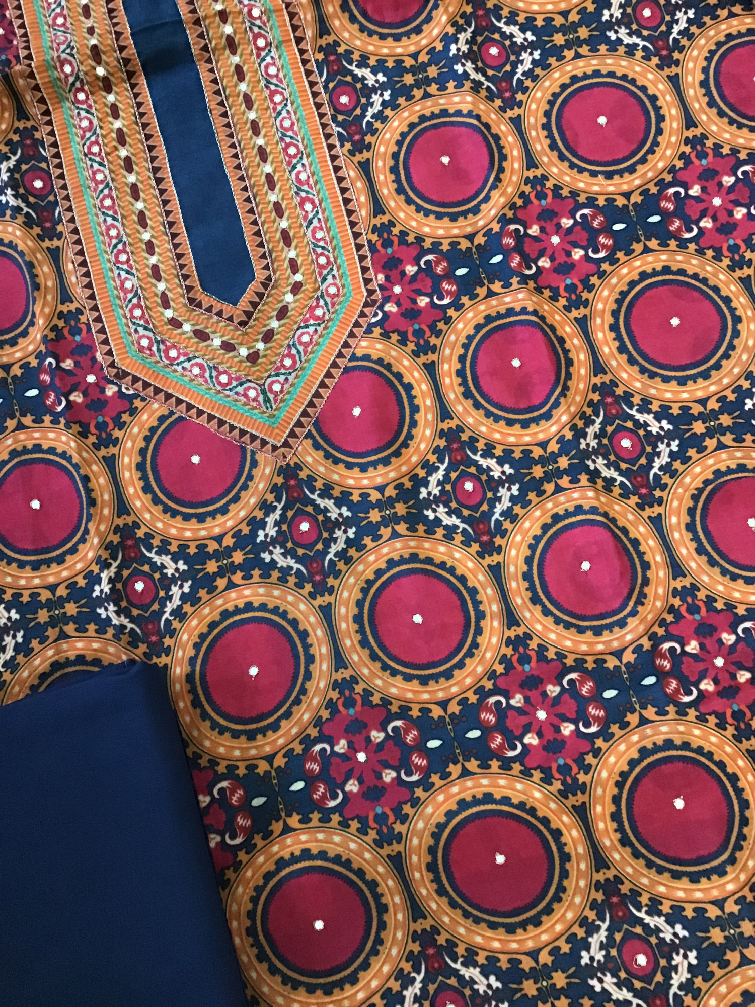 Pure Muslin Printed Embroidered Suit - Blue