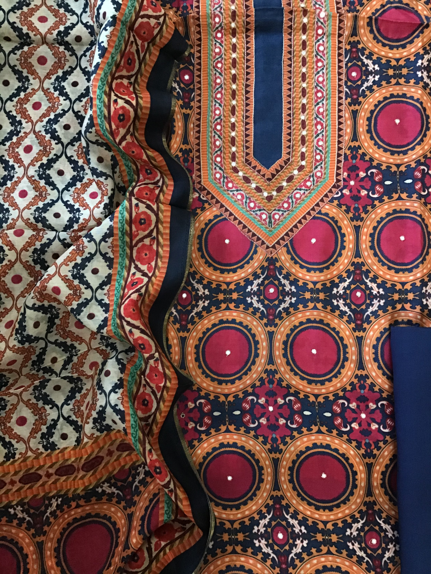 Pure Muslin Printed Embroidered Suit - Blue